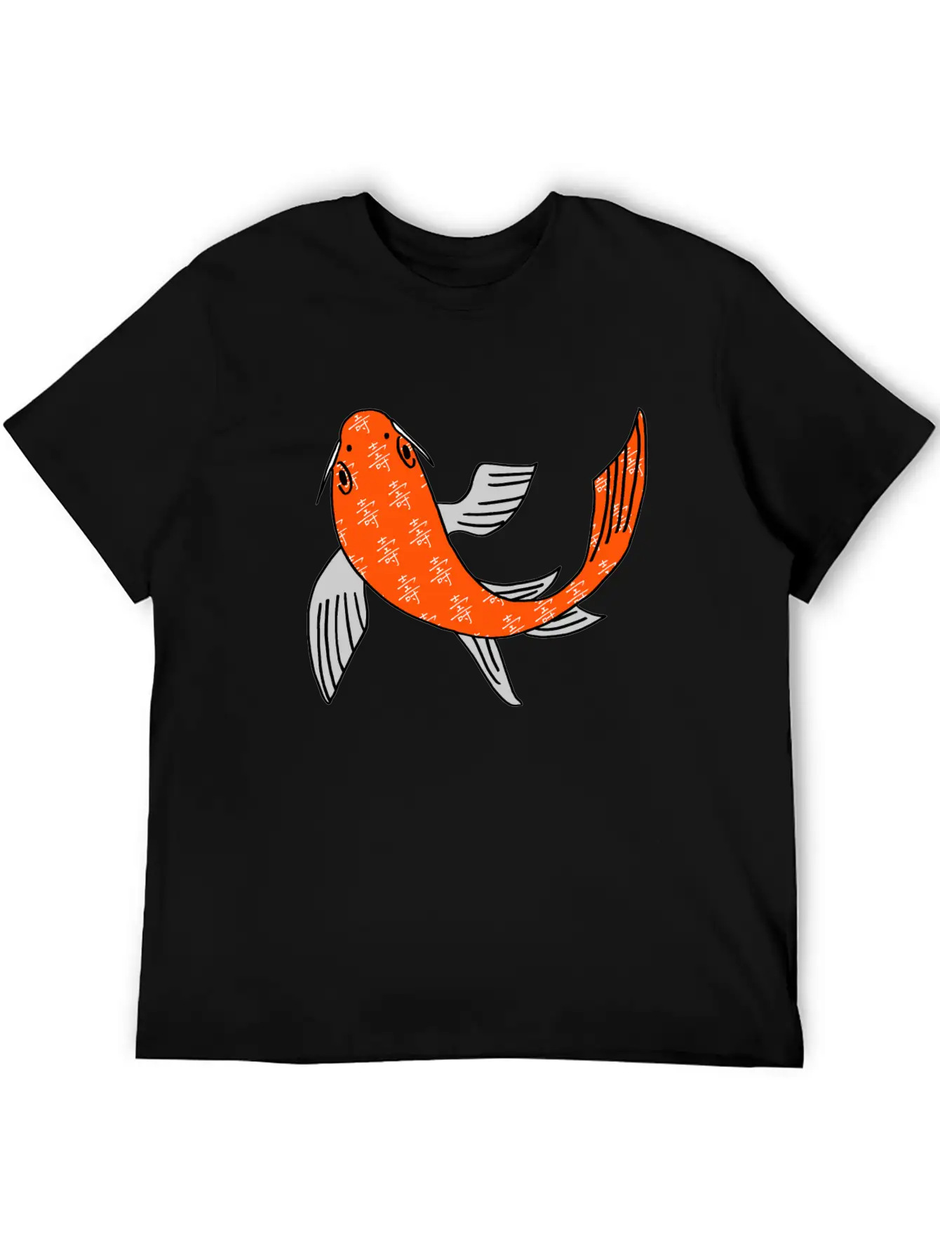 Koi Fish Featuring Longevity Chinese Character Essential Cotton Tee For Daily Outfits ¨C Unisex Style