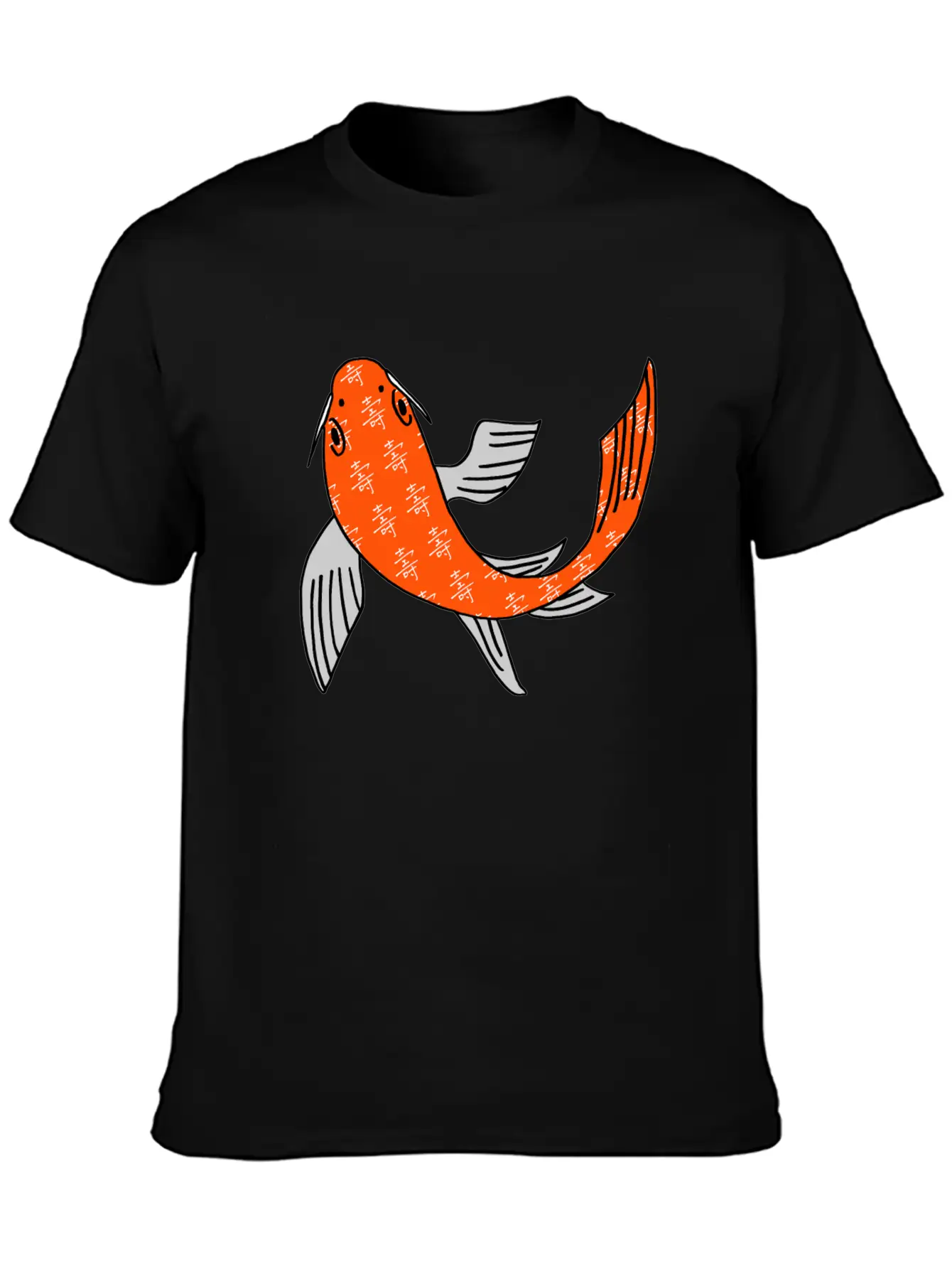 Koi Fish Featuring Longevity Chinese Character Essential Cotton Tee For Daily Outfits ¨C Unisex Style