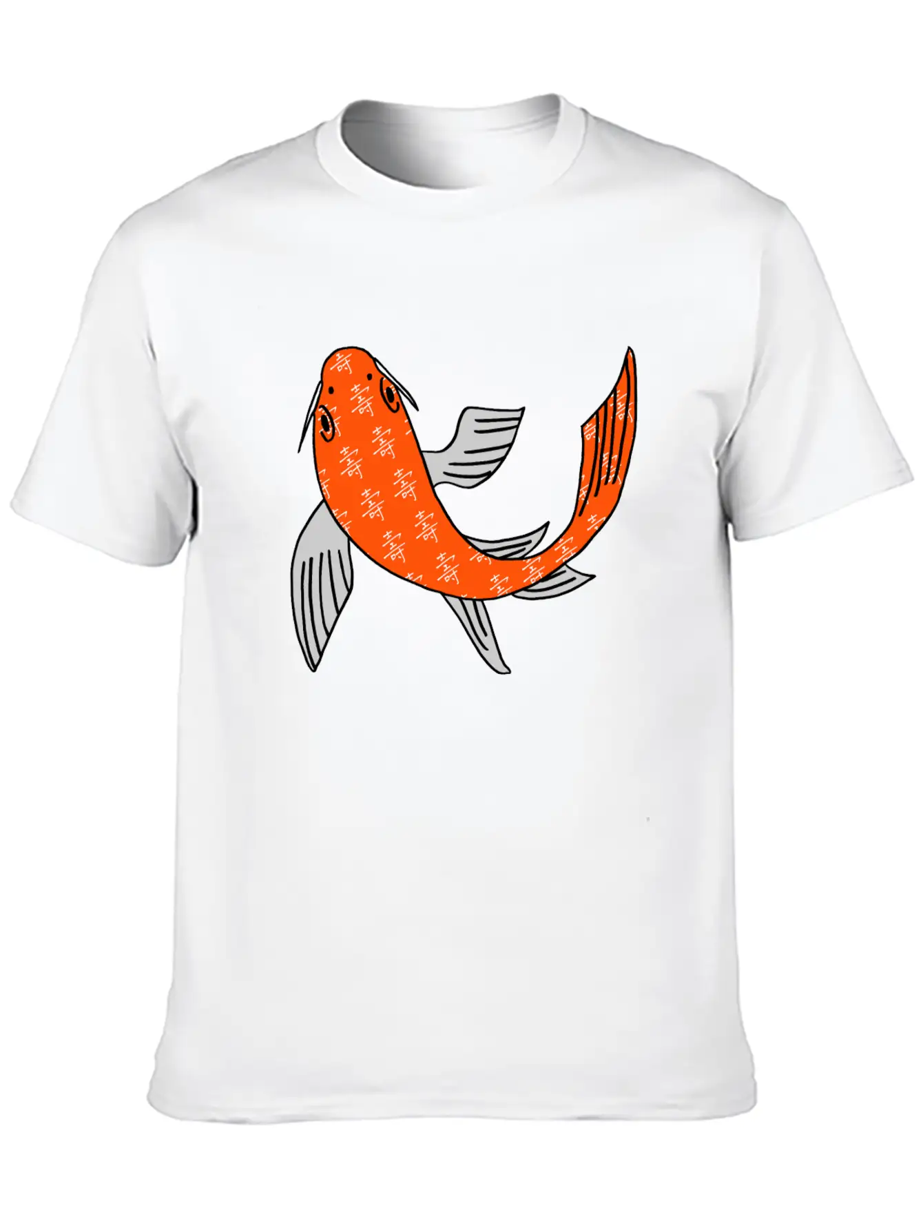 Koi Fish Featuring Longevity Chinese Character Essential Cotton Tee For Daily Outfits ¨C Unisex Style