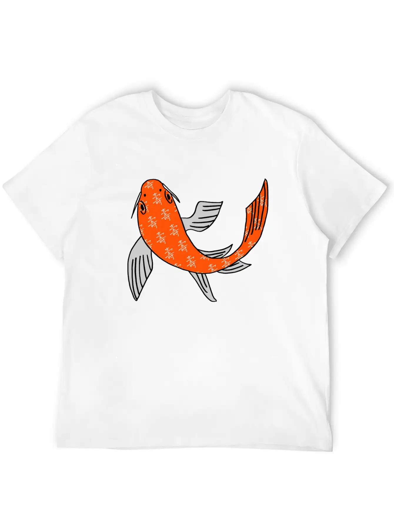 Koi Fish Featuring Longevity Chinese Character Essential Cotton Tee For Daily Outfits ¨C Unisex Style