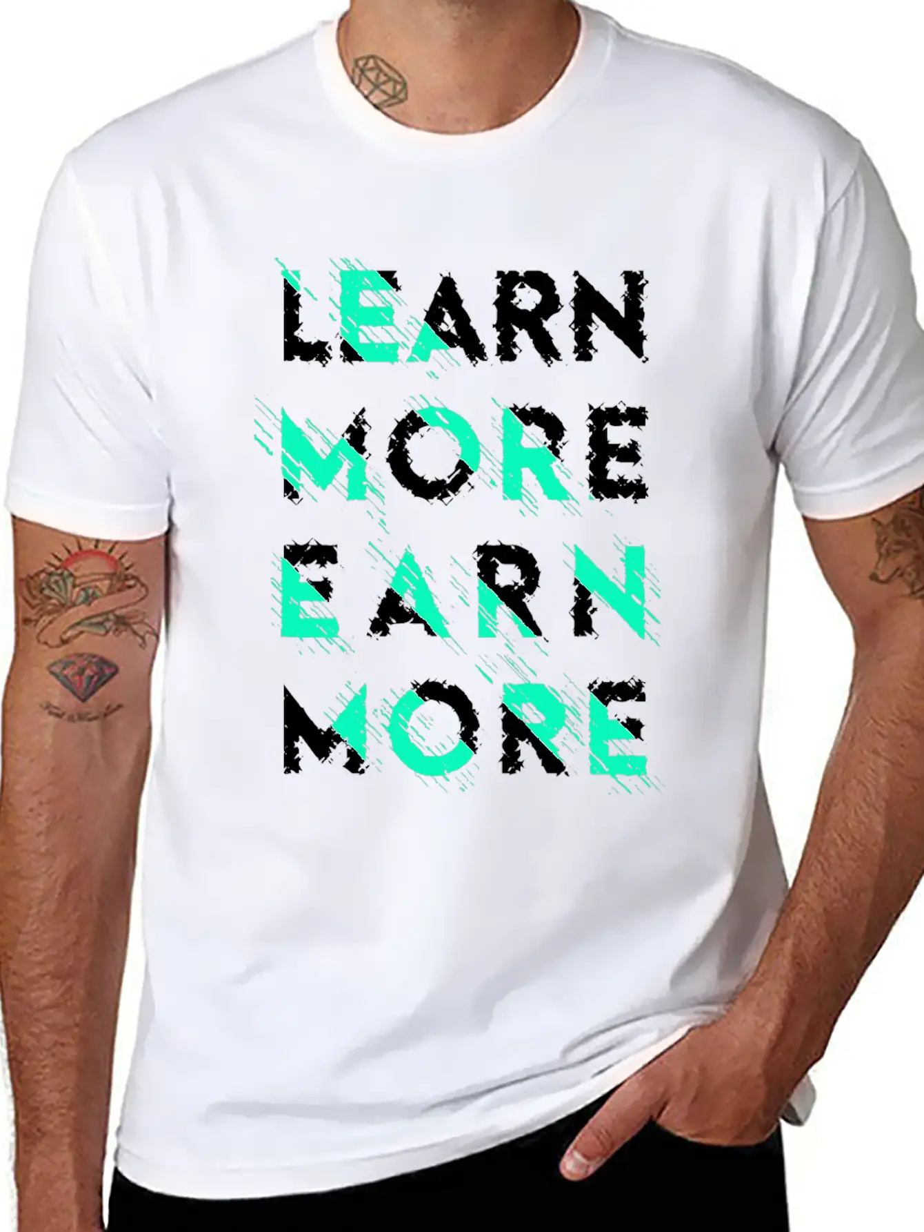 Learn More Earn More Typography Lettering Basic Graphic T-Shirt ¨C Daily Comfort In Soft Cotton