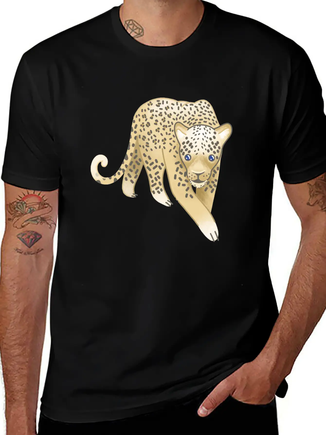 Leopard Walking Forward (Hand Drawn) Soft Cotton Short Sleeve Tee ¨C Unisex Wardrobe Staple
