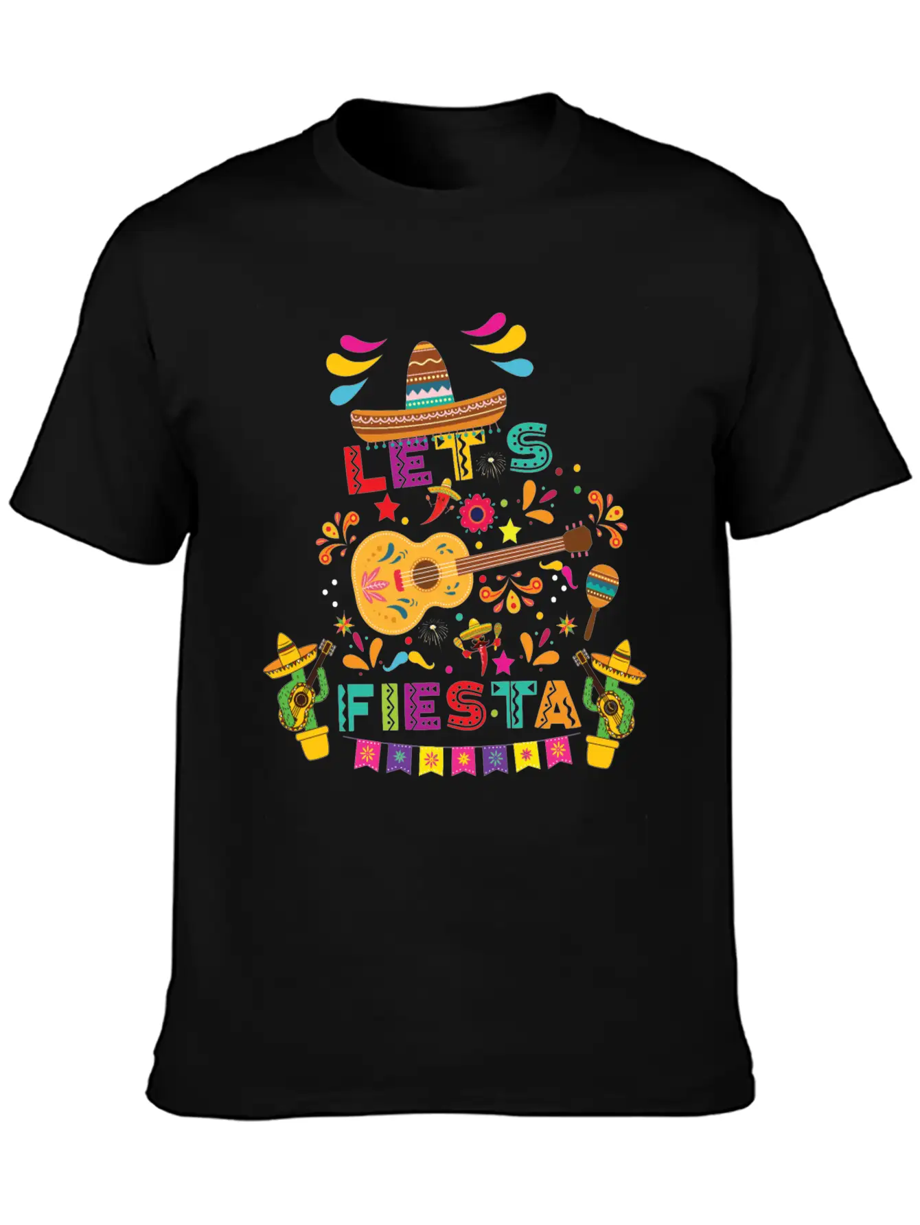 Let's Fiesta Shirt, Mexican Maracas, Sombrero Basic Graphic T-Shirt ¨C Daily Comfort In Soft Cotton