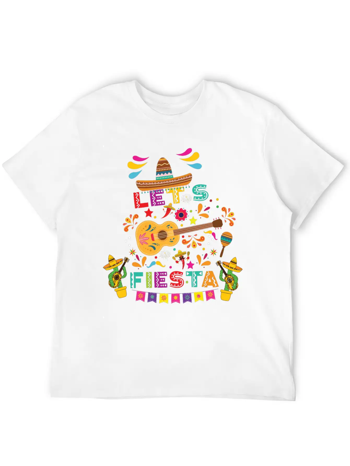 Let's Fiesta Shirt, Mexican Maracas, Sombrero Basic Graphic T-Shirt ¨C Daily Comfort In Soft Cotton