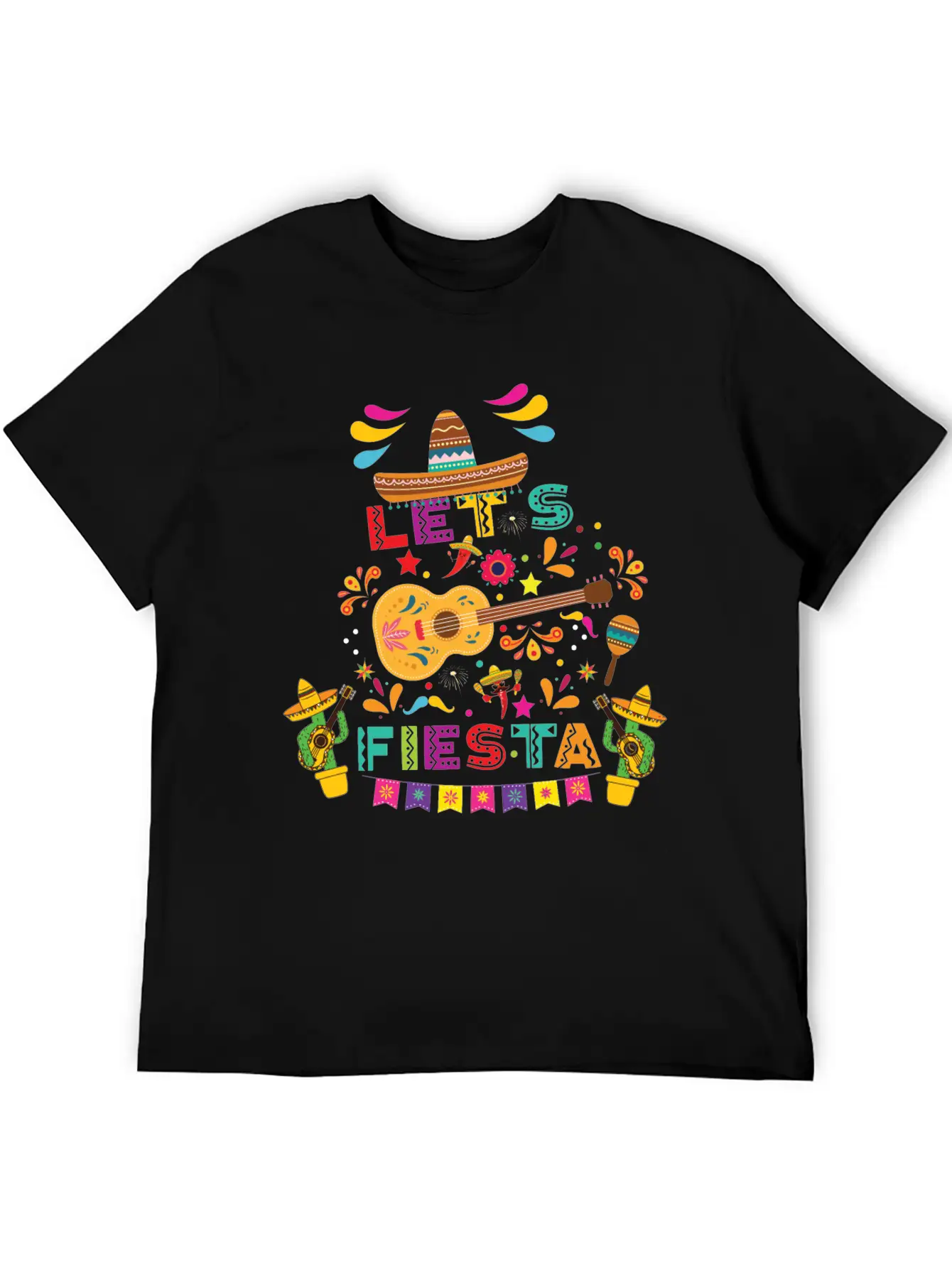Let's Fiesta Shirt, Mexican Maracas, Sombrero Basic Graphic T-Shirt ¨C Daily Comfort In Soft Cotton