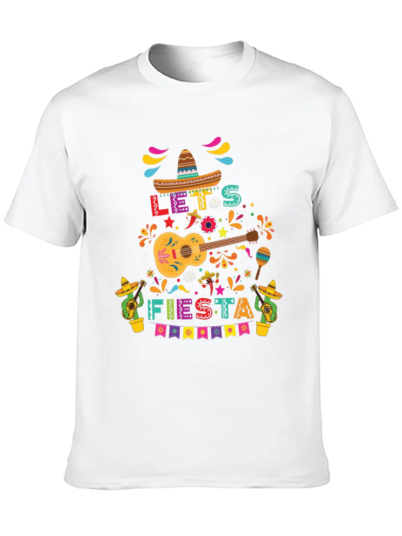 Let's Fiesta Shirt, Mexican Maracas, Sombrero Basic Graphic T-Shirt ¨C Daily Comfort In Soft Cotton