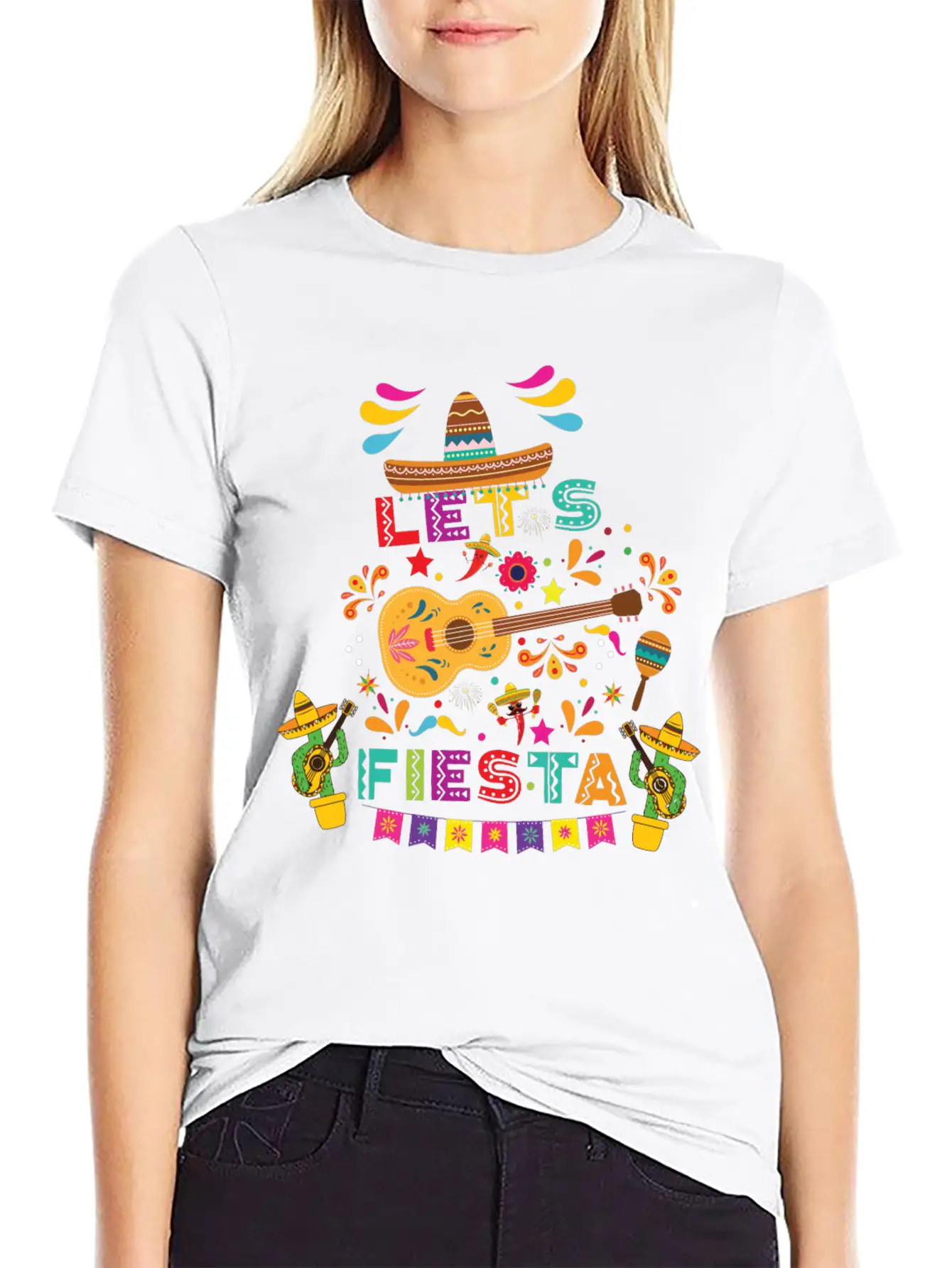 Let's Fiesta Shirt, Mexican Maracas, Sombrero Basic Graphic T-Shirt ¨C Daily Comfort In Soft Cotton