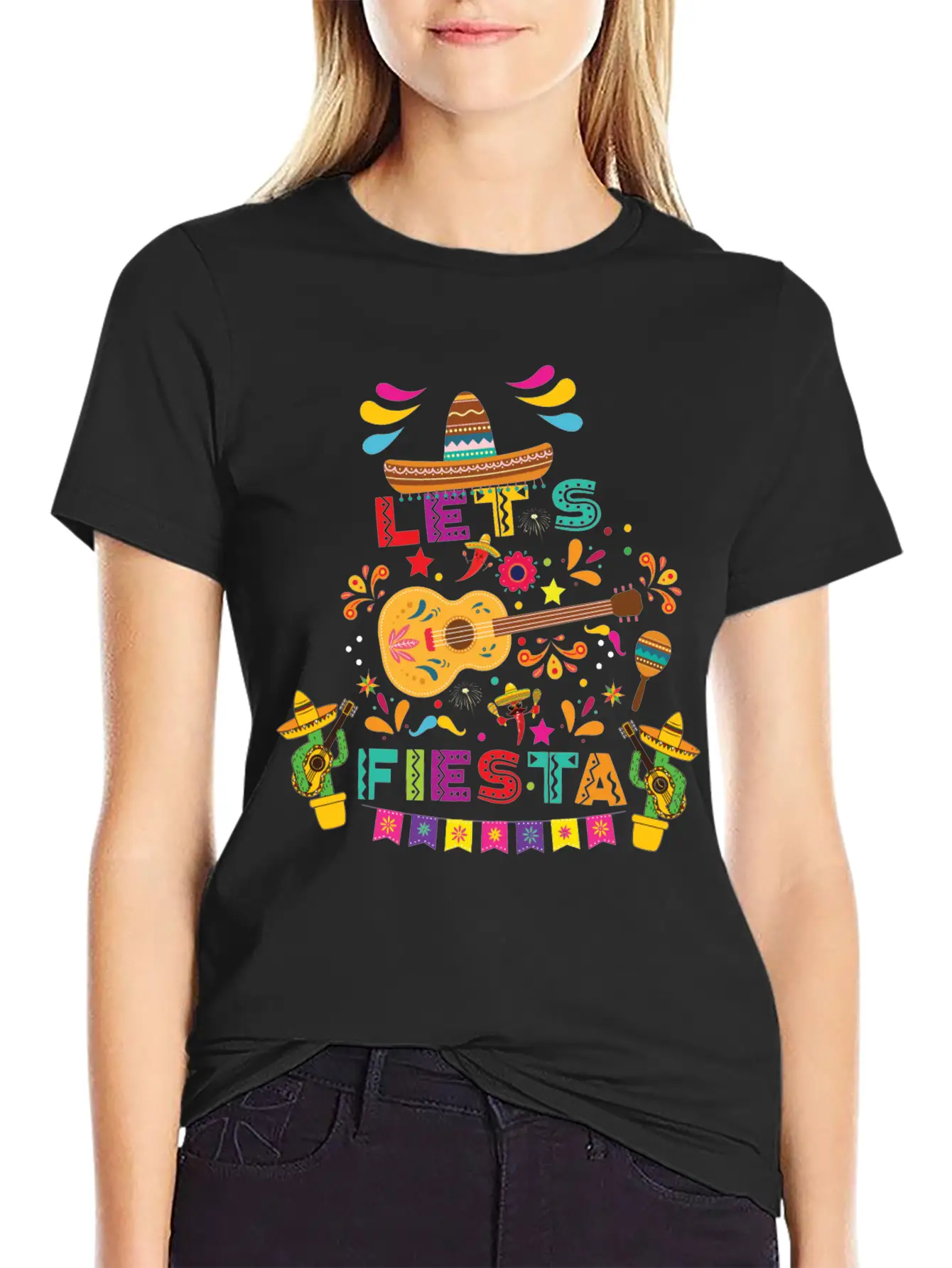 Let's Fiesta Shirt, Mexican Maracas, Sombrero Basic Graphic T-Shirt ¨C Daily Comfort In Soft Cotton