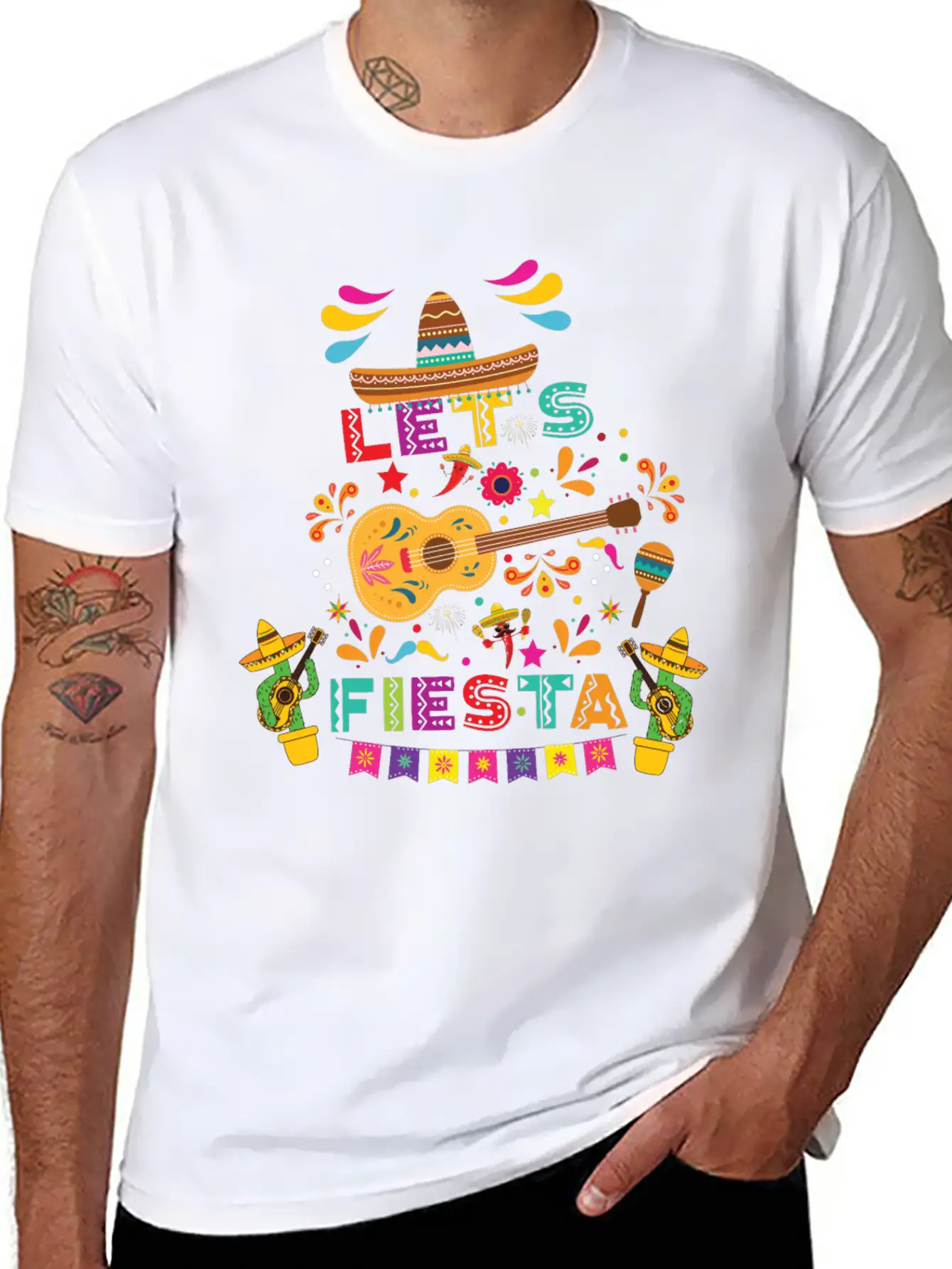 Let's Fiesta Shirt, Mexican Maracas, Sombrero Basic Graphic T-Shirt ¨C Daily Comfort In Soft Cotton