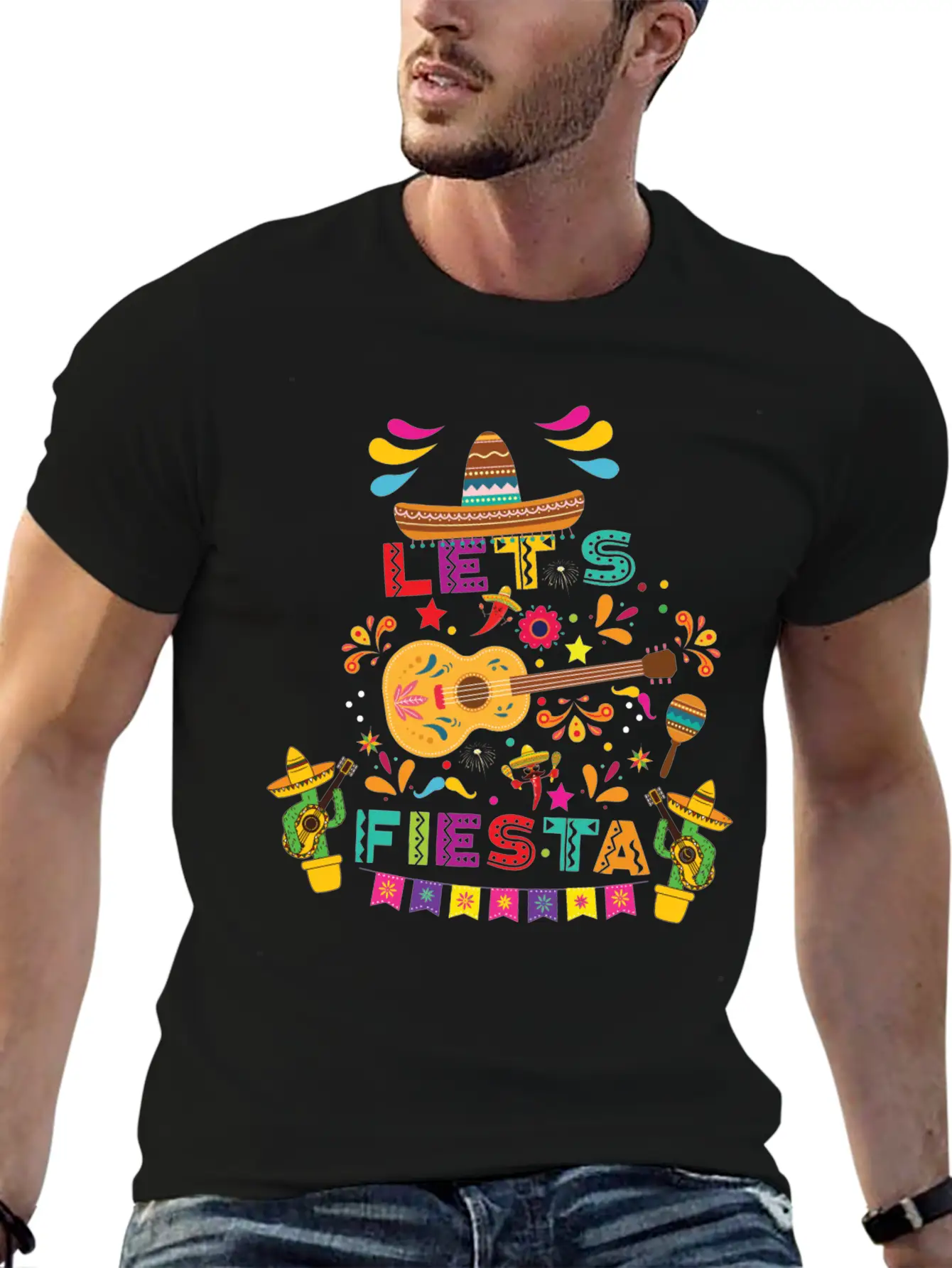 Let's Fiesta Shirt, Mexican Maracas, Sombrero Basic Graphic T-Shirt ¨C Daily Comfort In Soft Cotton