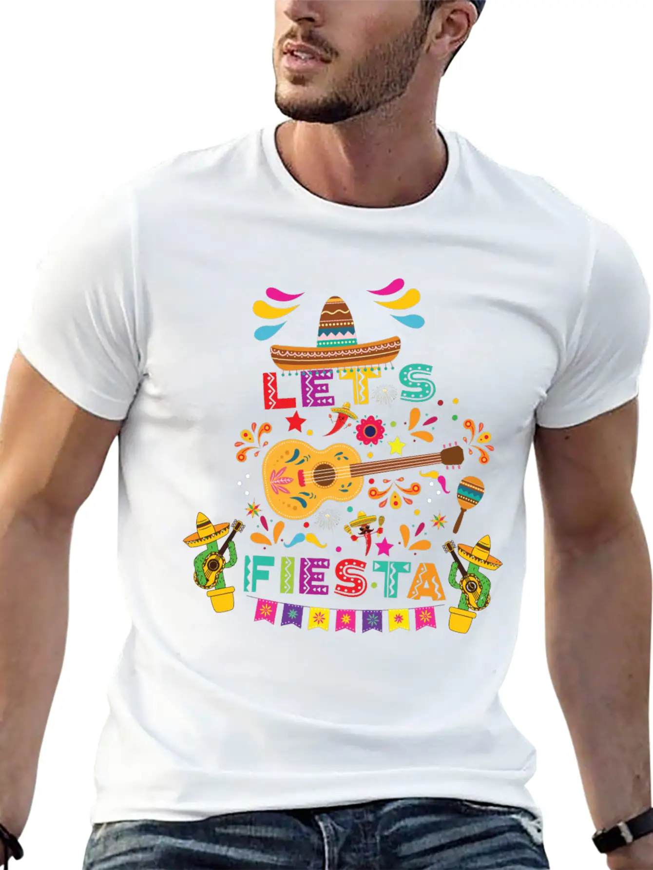 Let's Fiesta Shirt, Mexican Maracas, Sombrero Basic Graphic T-Shirt ¨C Daily Comfort In Soft Cotton
