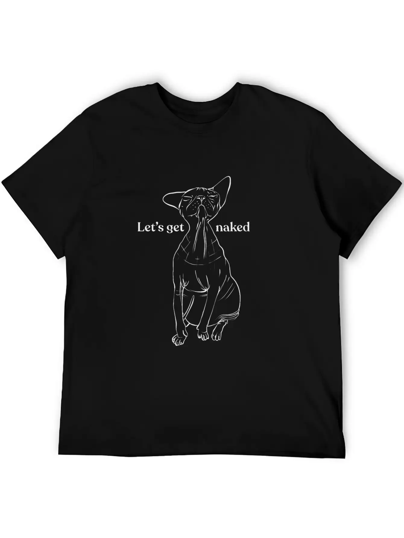 Let's Get Naked - Demon Eyes Sphynx Cat - Line Art Basic Graphic T-Shirt ¨C Daily Comfort In Soft Cotton