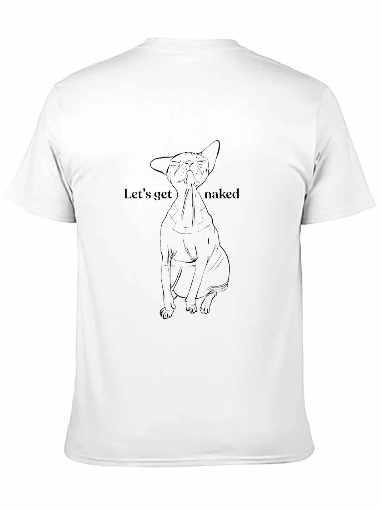 Let's Get Naked - Demon Eyes Sphynx Cat - Line Art Basic Graphic T-Shirt ¨C Daily Comfort In Soft Cotton