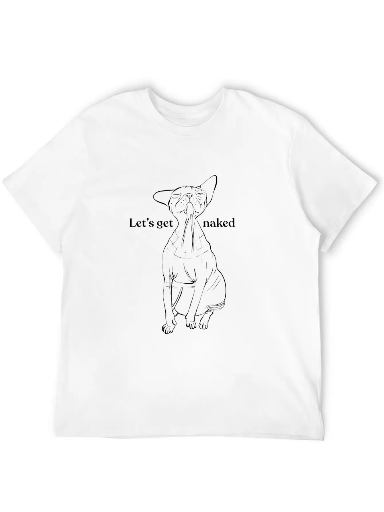 Let's Get Naked - Demon Eyes Sphynx Cat - Line Art Basic Graphic T-Shirt ¨C Daily Comfort In Soft Cotton