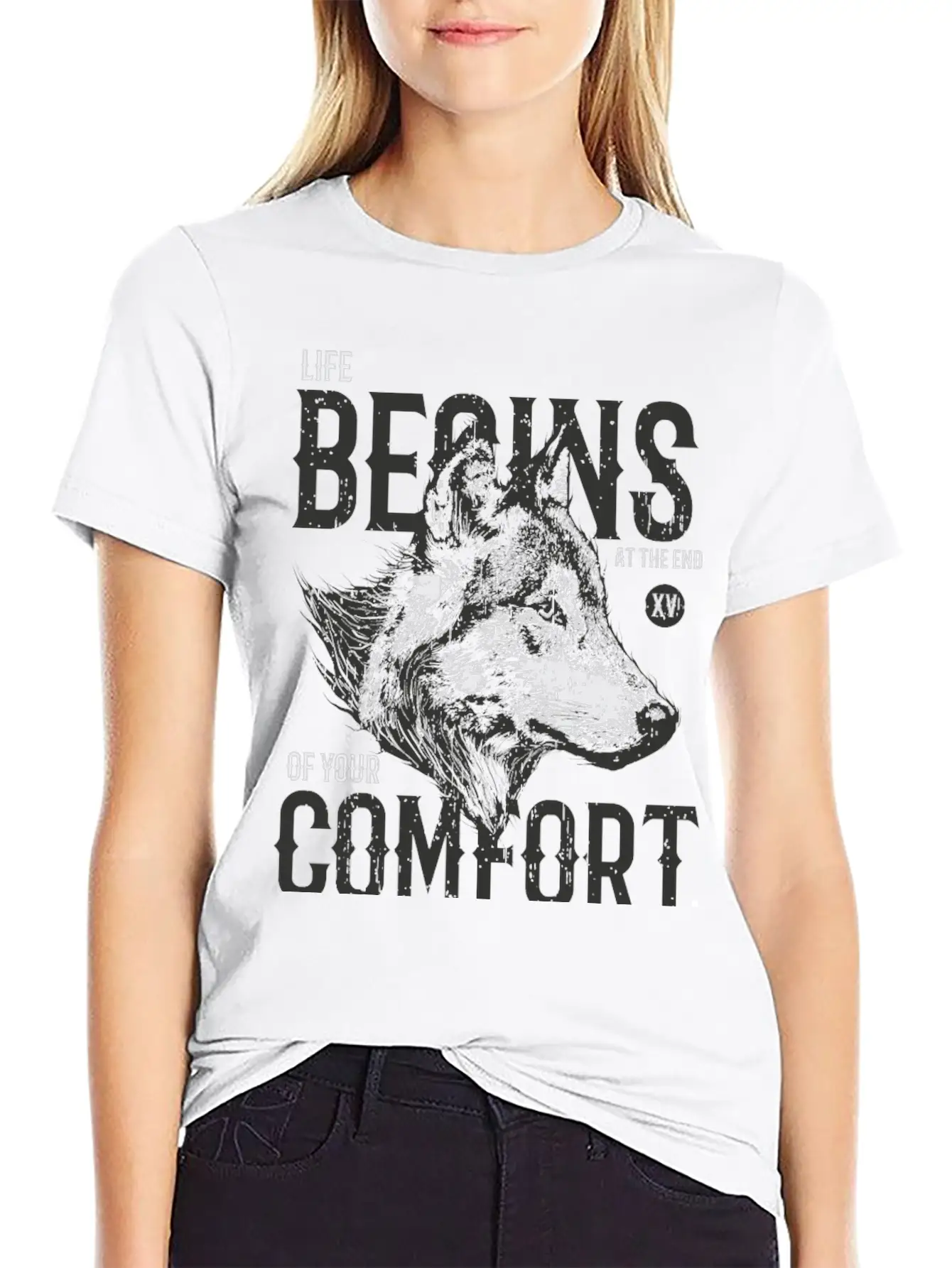 Life Begins At The End Of Your Comfort Zone: Wolf Basic Graphic T-Shirt ¨C Daily Comfort In Soft Cotton