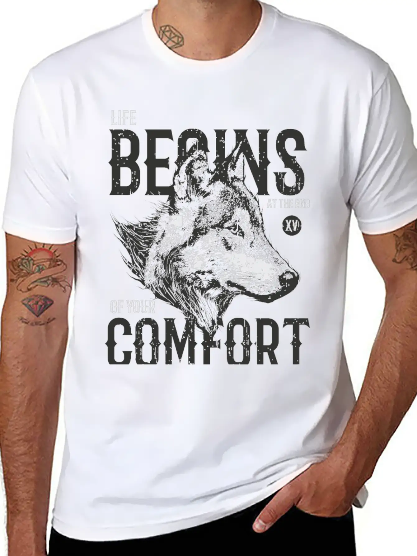 Life Begins At The End Of Your Comfort Zone: Wolf Basic Graphic T-Shirt ¨C Daily Comfort In Soft Cotton