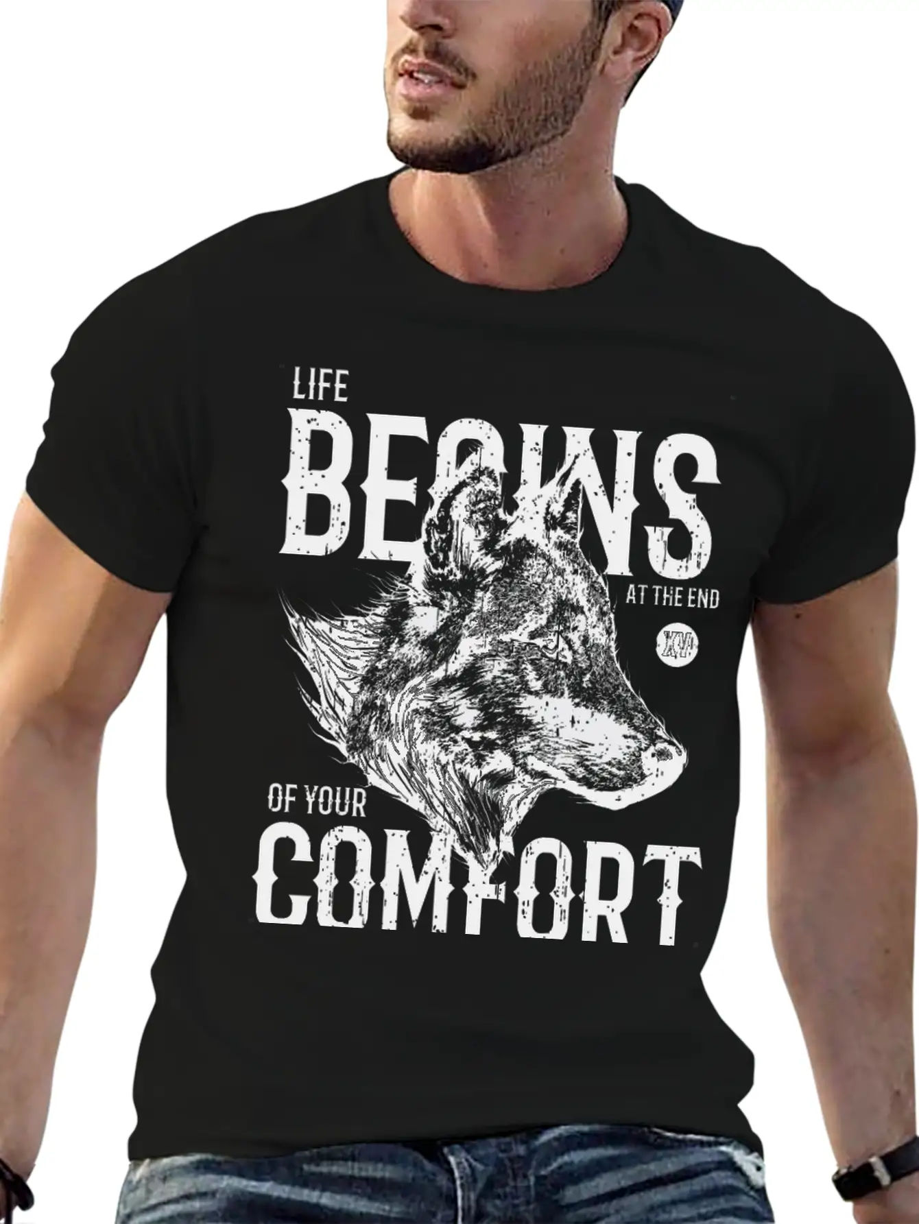 Life Begins At The End Of Your Comfort Zone: Wolf Basic Graphic T-Shirt ¨C Daily Comfort In Soft Cotton