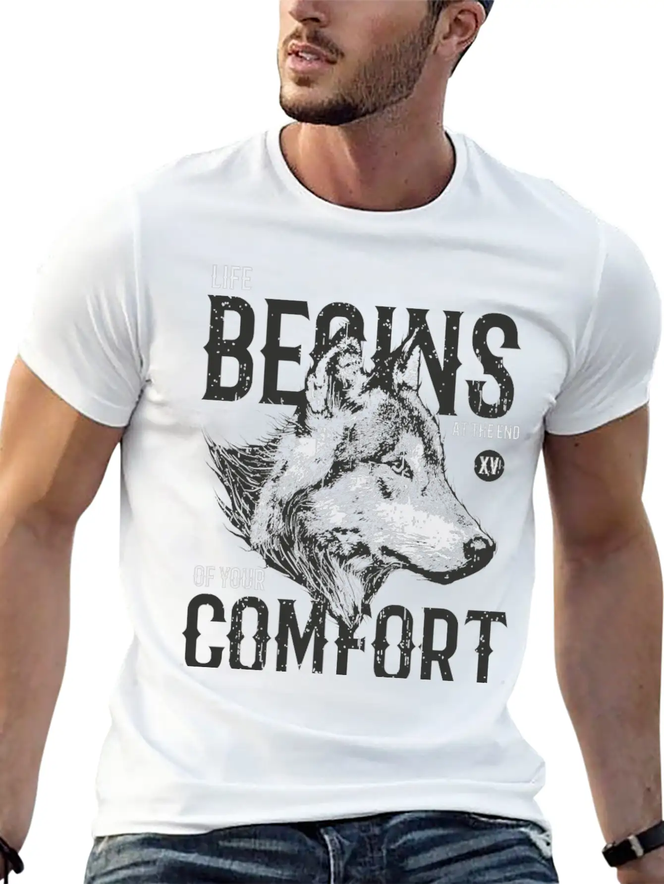Life Begins At The End Of Your Comfort Zone: Wolf Basic Graphic T-Shirt ¨C Daily Comfort In Soft Cotton