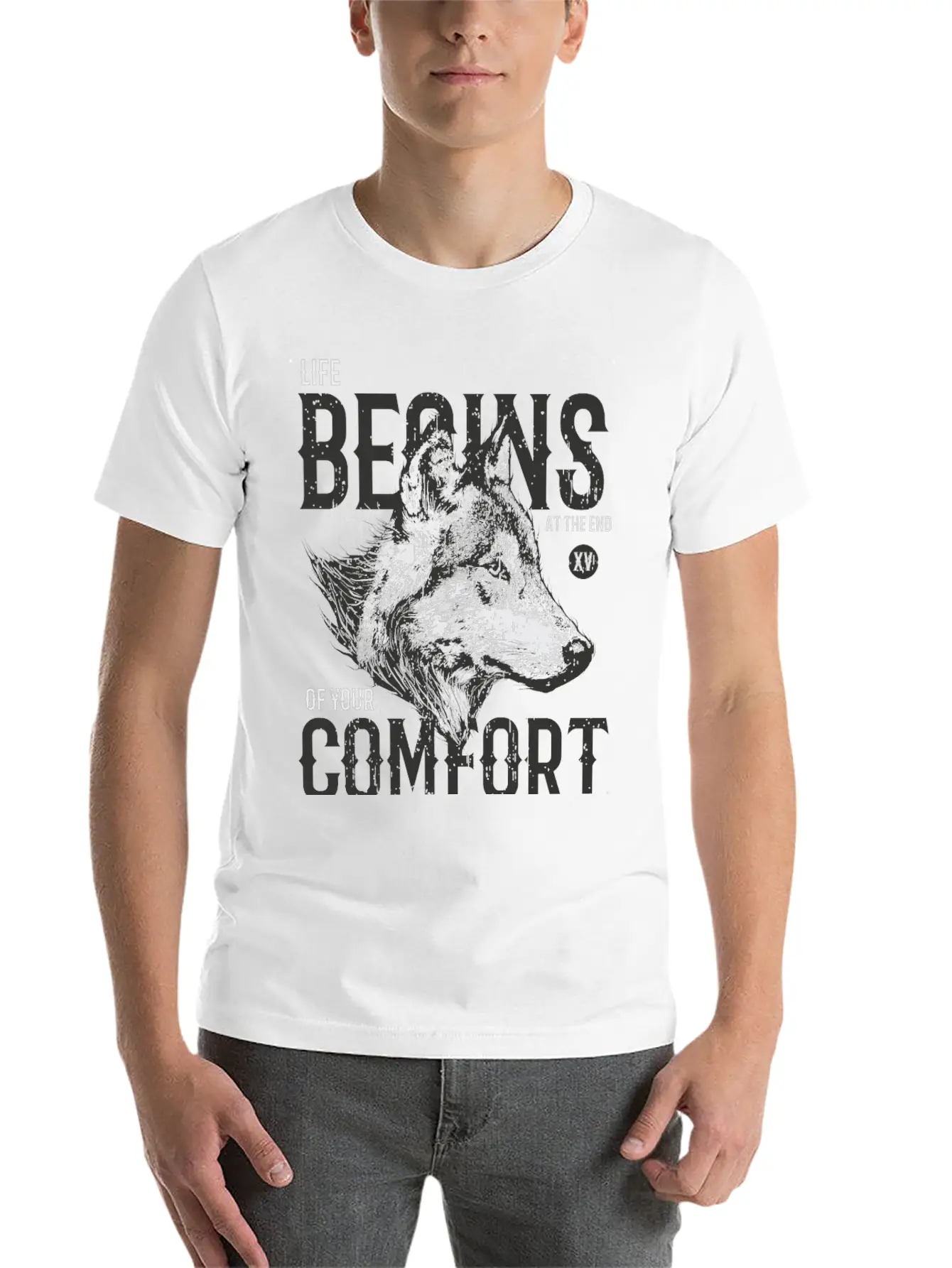 Life Begins At The End Of Your Comfort Zone: Wolf Basic Graphic T-Shirt ¨C Daily Comfort In Soft Cotton