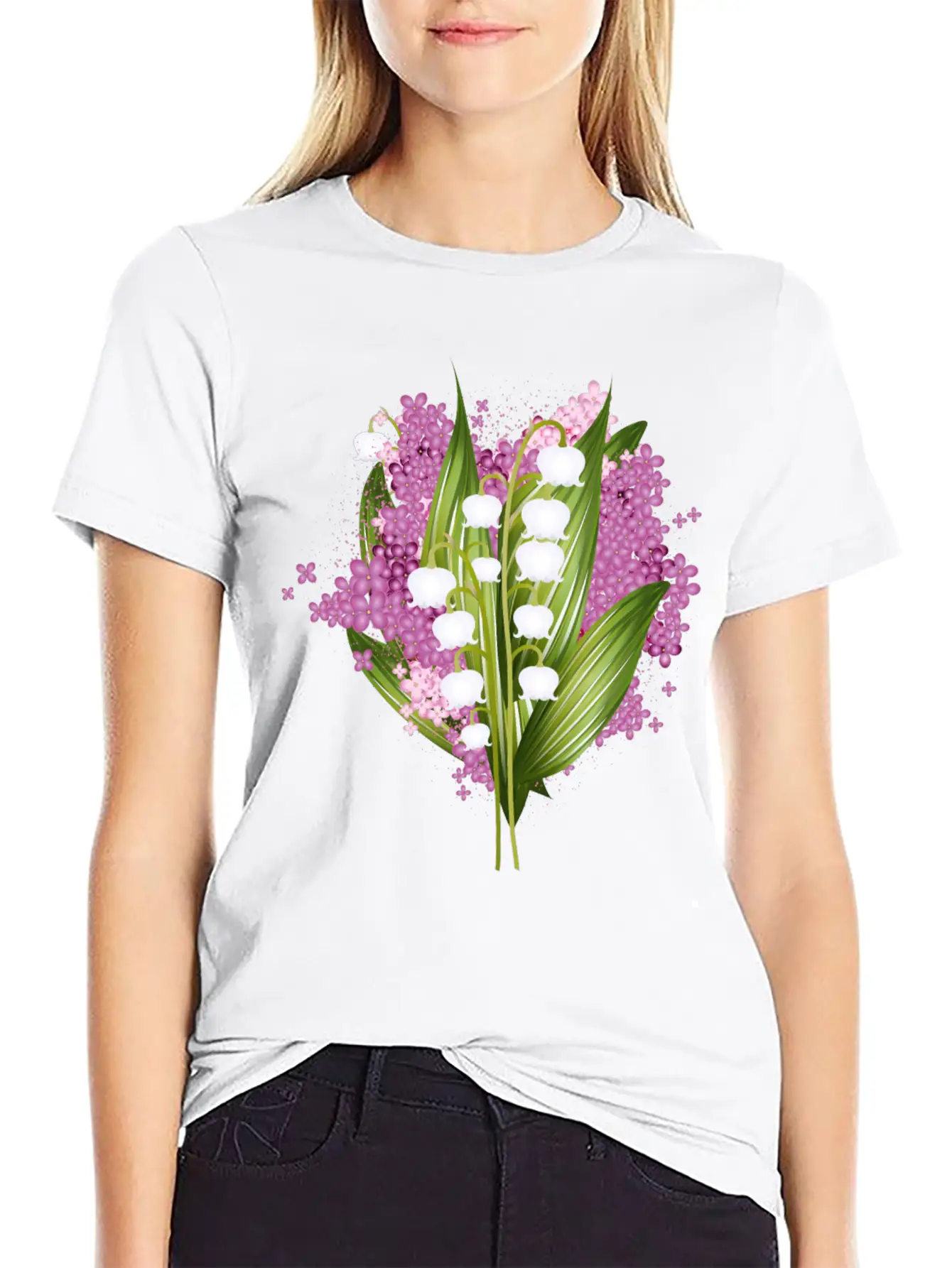 Lily Of The Valley And Lilac Bouquet Basic Graphic T-Shirt ¨C Daily Comfort In Soft Cotton
