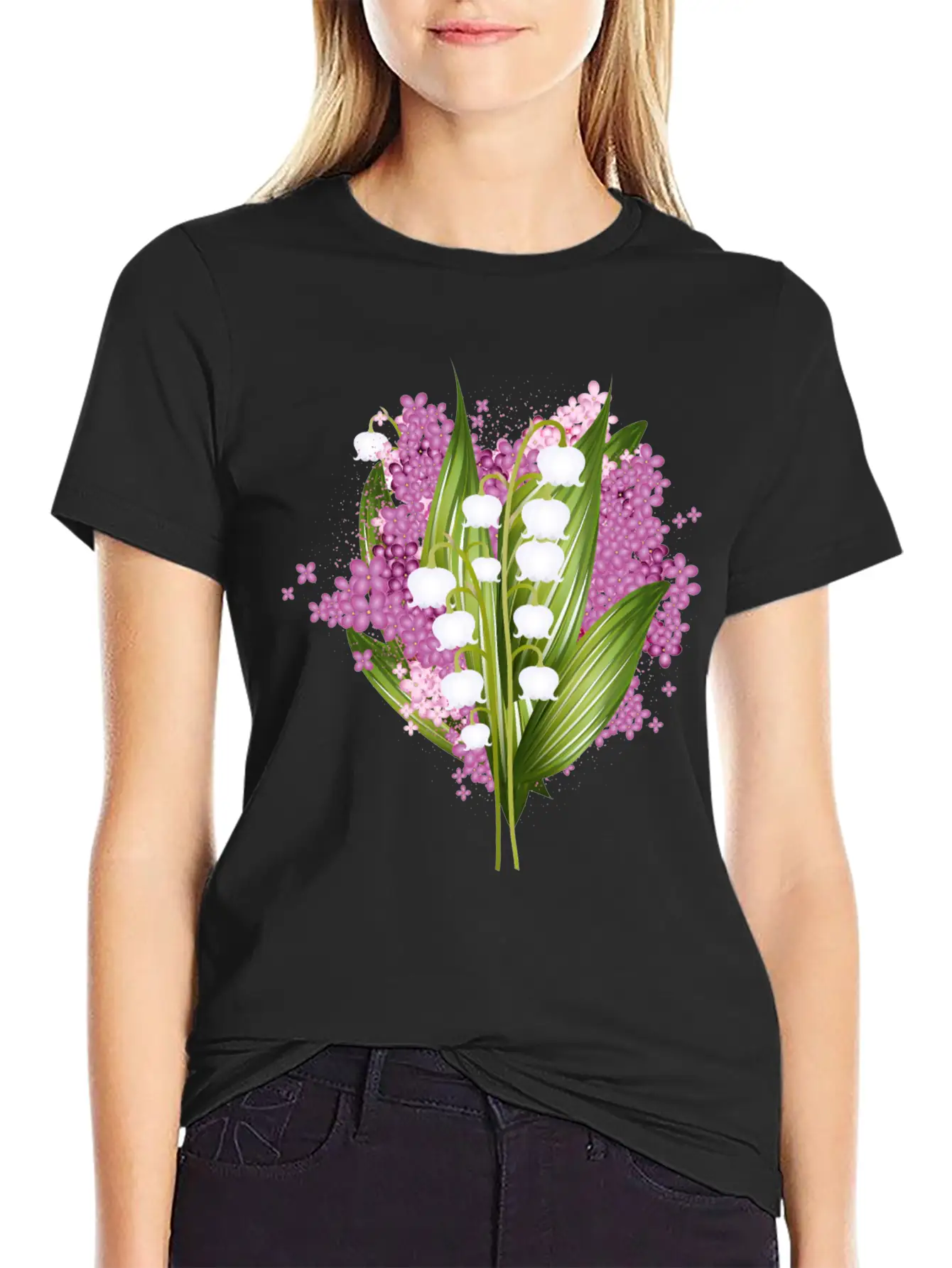 Lily Of The Valley And Lilac Bouquet Basic Graphic T-Shirt ¨C Daily Comfort In Soft Cotton