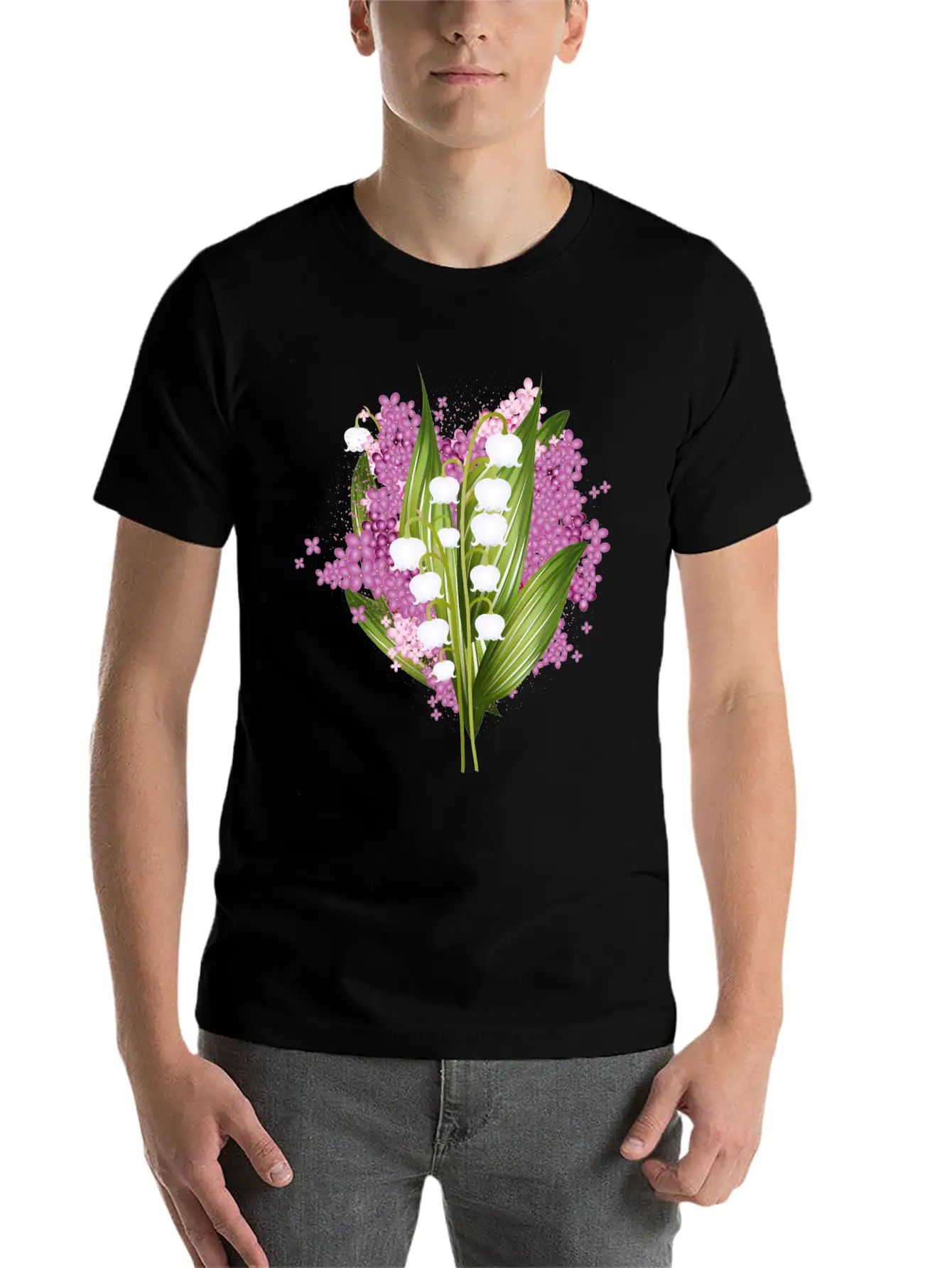 Lily Of The Valley And Lilac Bouquet Basic Graphic T-Shirt ¨C Daily Comfort In Soft Cotton