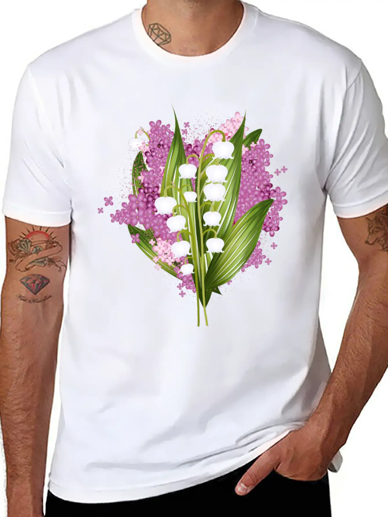 Lily Of The Valley And Lilac Bouquet Basic Graphic T-Shirt ¨C Daily Comfort In Soft Cotton
