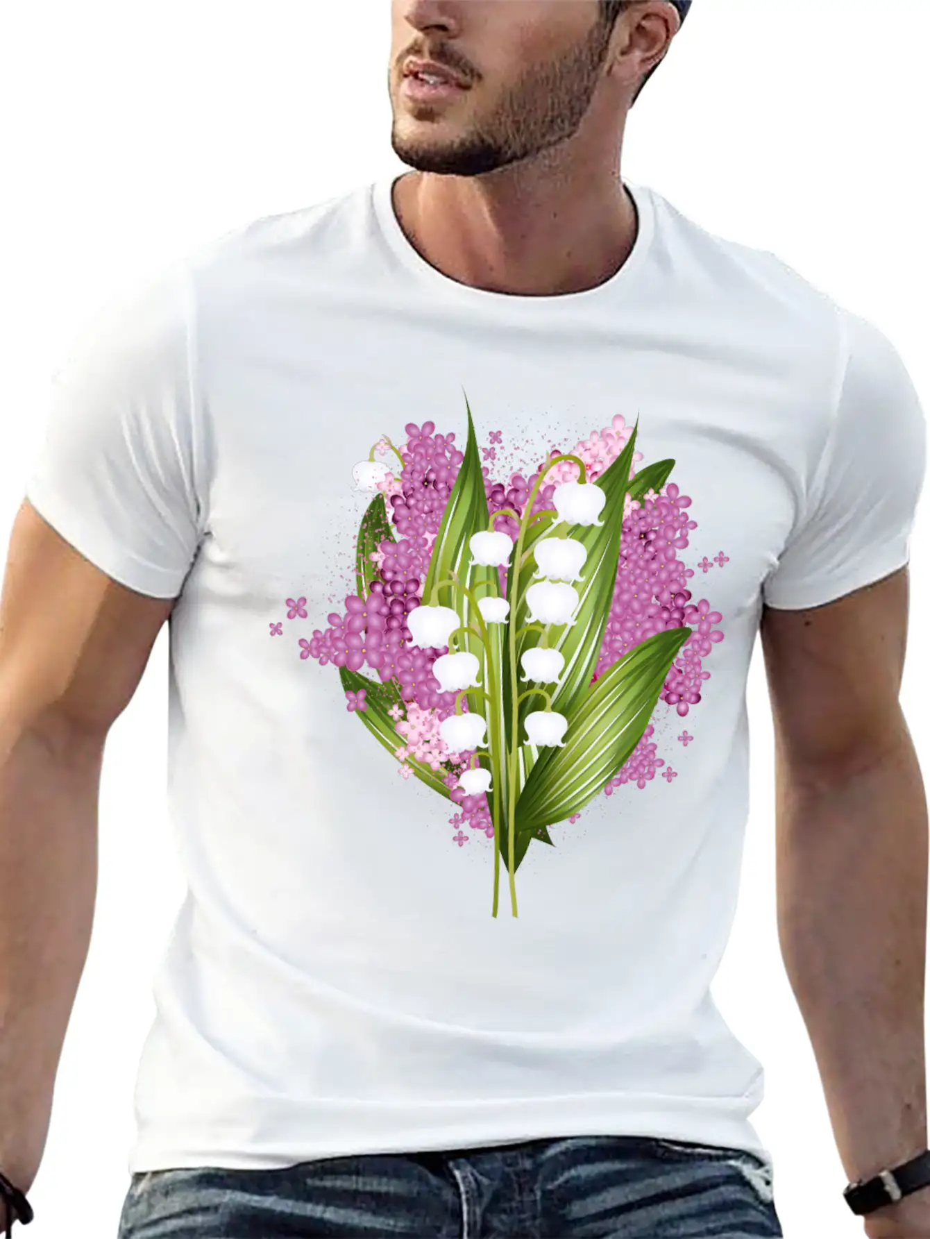 Lily Of The Valley And Lilac Bouquet Basic Graphic T-Shirt ¨C Daily Comfort In Soft Cotton