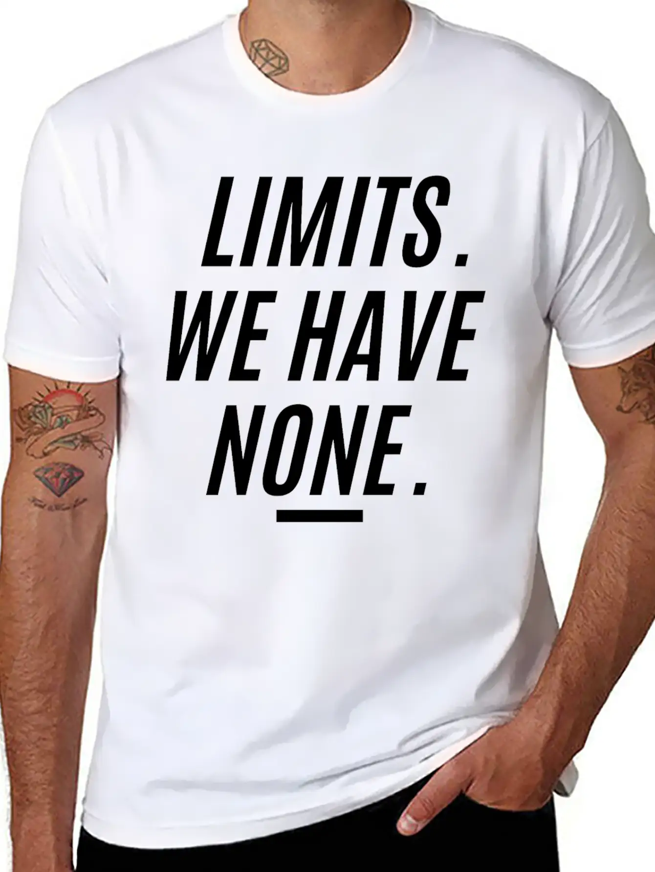 LIMITS WE HAVE NONE (in Black Letters Version) Essential Cotton Tee For Daily Outfits ¨C Unisex Style