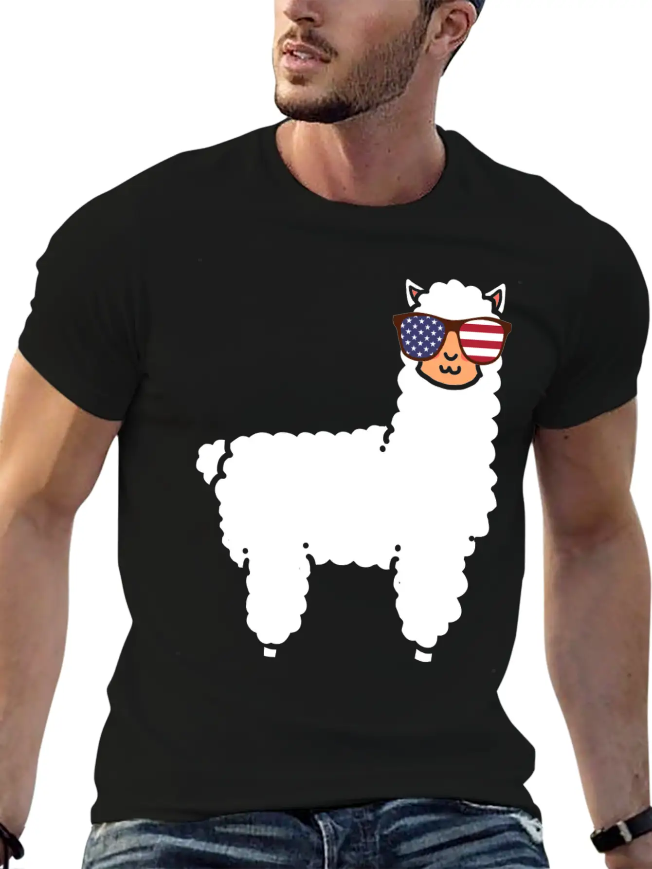 Llama USA Flag Essential Cotton Tee For Daily Outfits ¨C Unisex Style