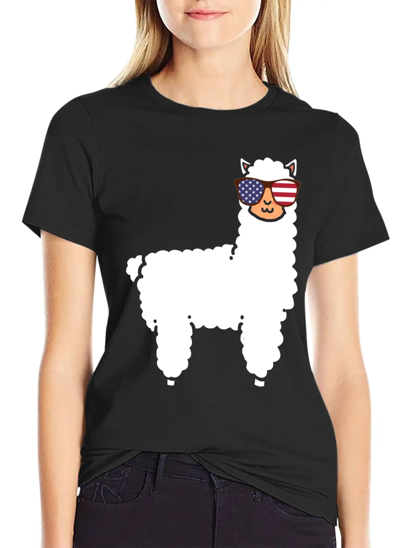 Llama USA Flag Essential Cotton Tee For Daily Outfits ¨C Unisex Style