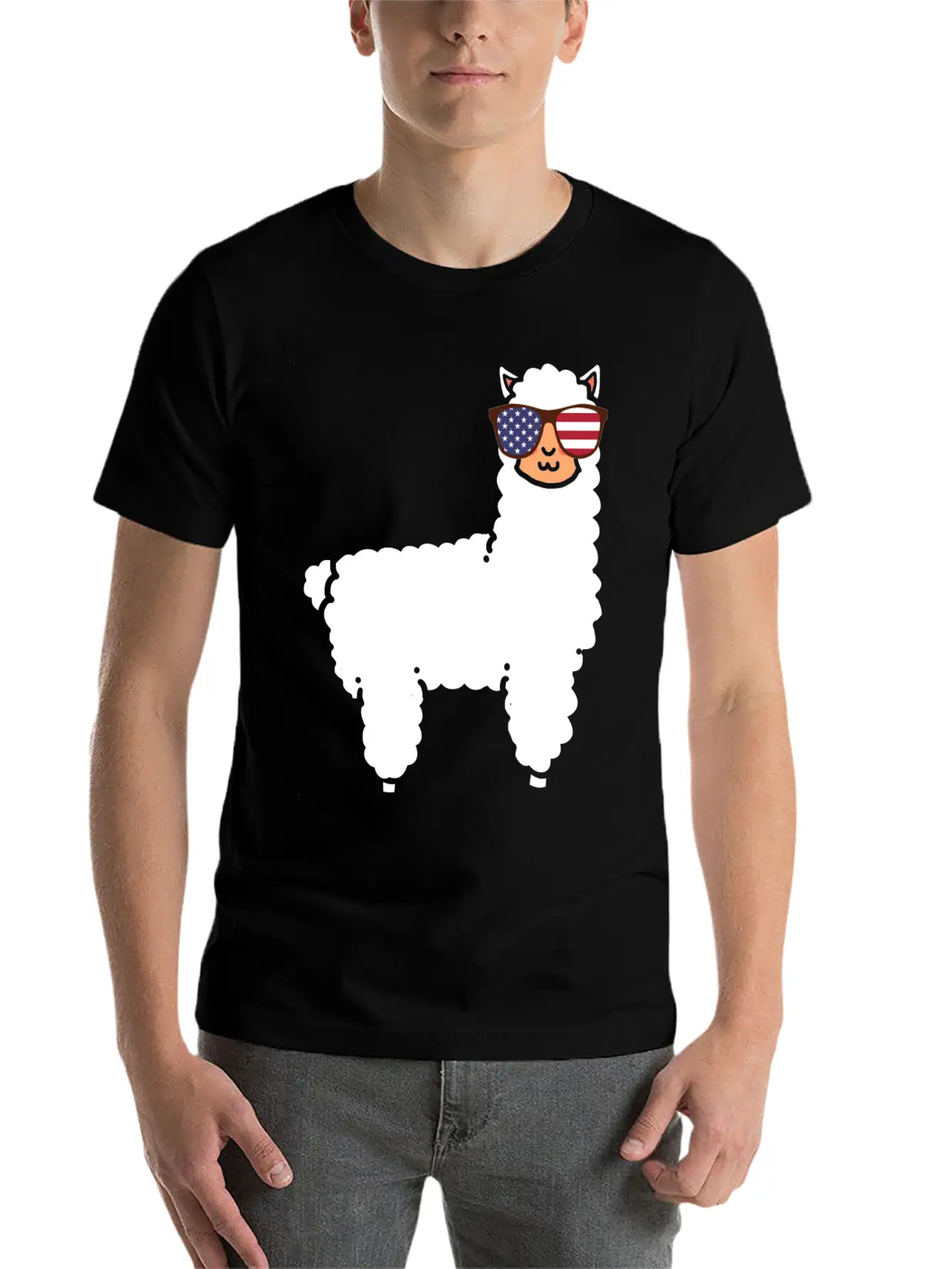 Llama USA Flag Essential Cotton Tee For Daily Outfits ¨C Unisex Style