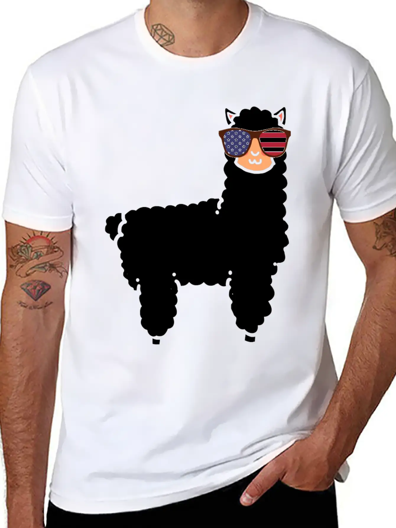 Llama USA Flag Essential Cotton Tee For Daily Outfits ¨C Unisex Style