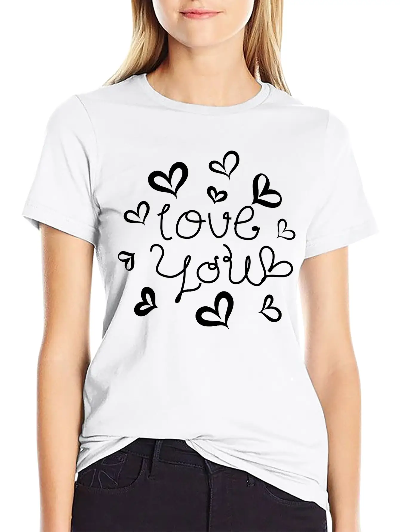 Love You Hand-drawn Font With Hearts 1 Essential Cotton Tee For Daily Outfits ¨C Unisex Style