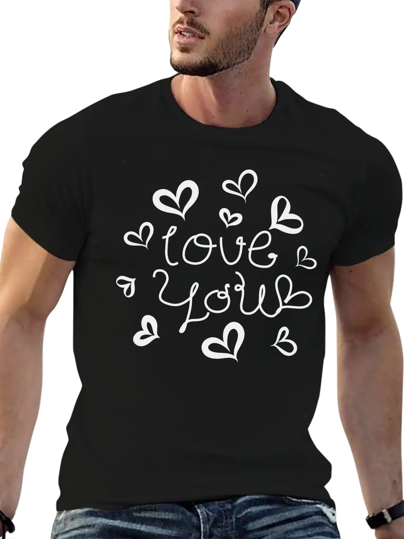 Love You Hand-drawn Font With Hearts 1 Essential Cotton Tee For Daily Outfits ¨C Unisex Style