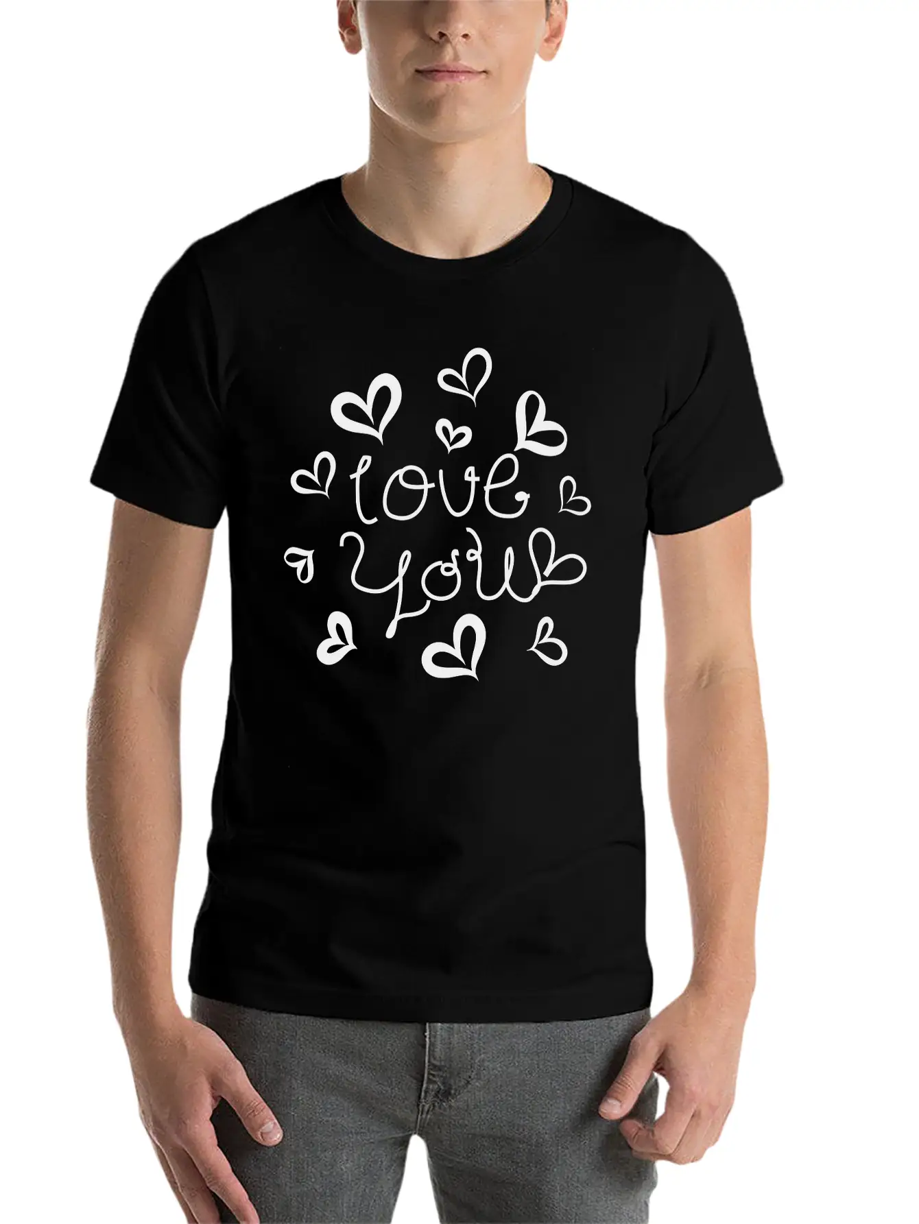 Love You Hand-drawn Font With Hearts 1 Essential Cotton Tee For Daily Outfits ¨C Unisex Style