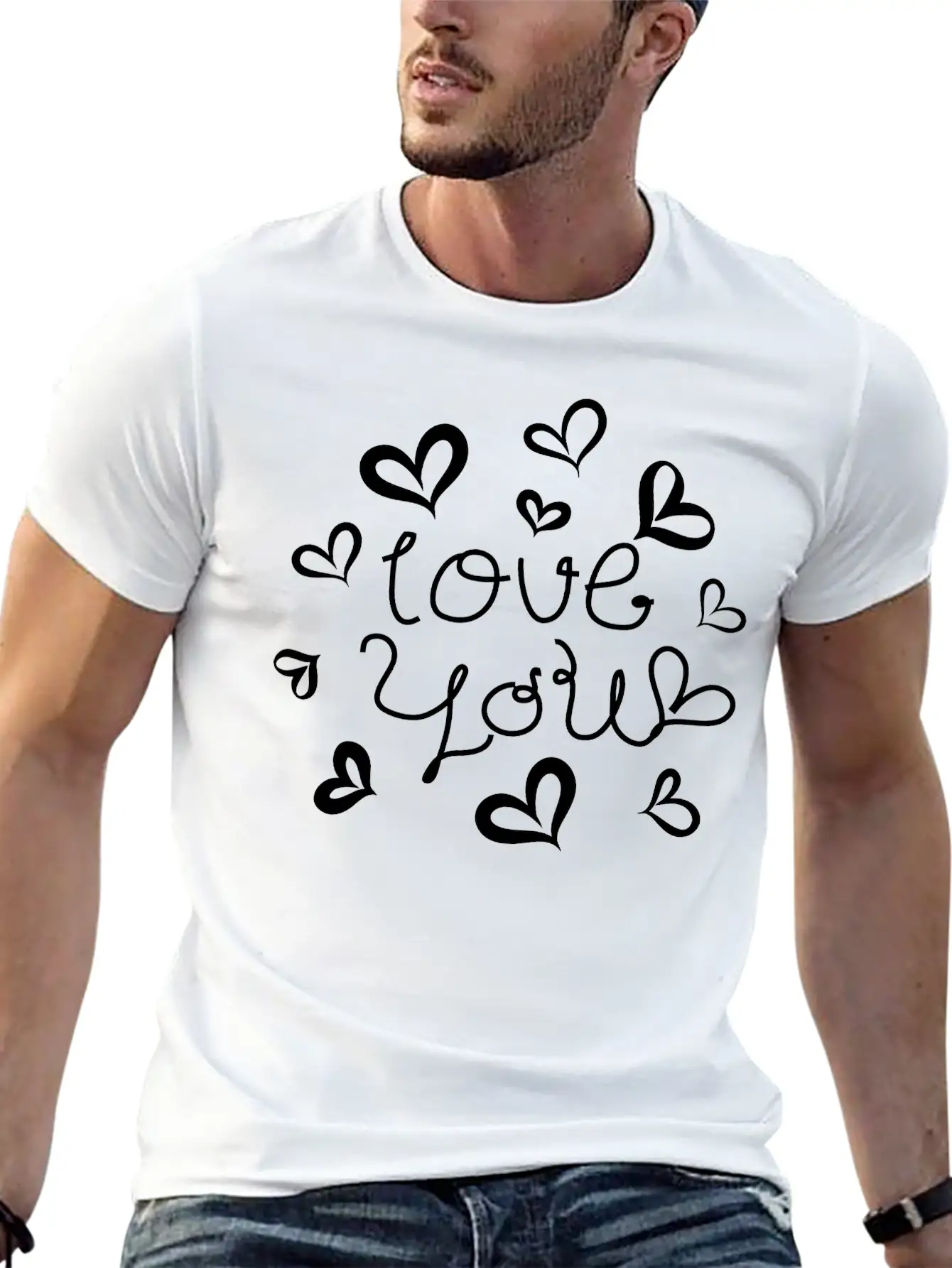 Love You Hand-drawn Font With Hearts 1 Essential Cotton Tee For Daily Outfits ¨C Unisex Style