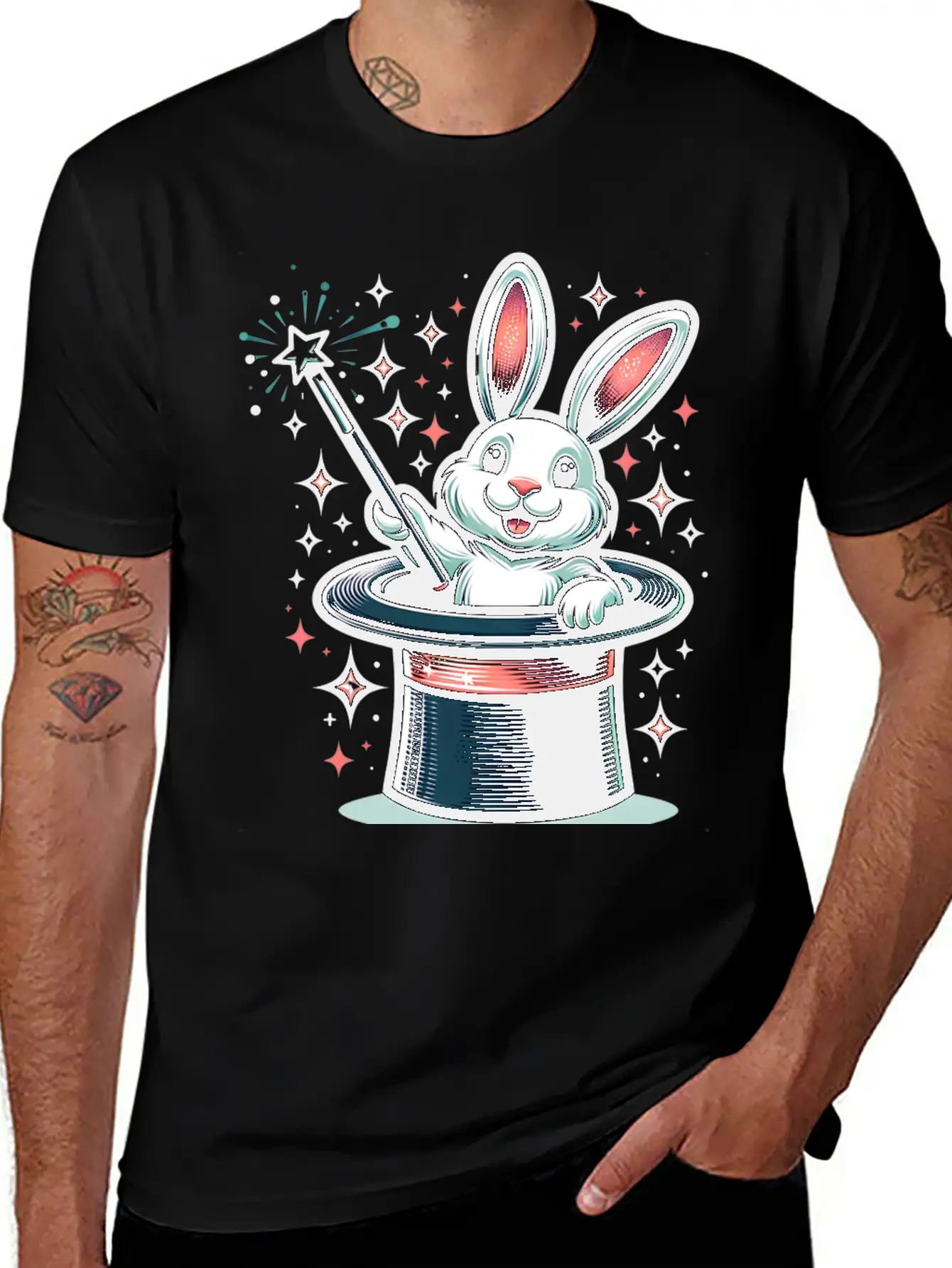 Magical Bunny In Top Hat Illustration Essential Cotton Tee For Daily Outfits ¨C Unisex Style