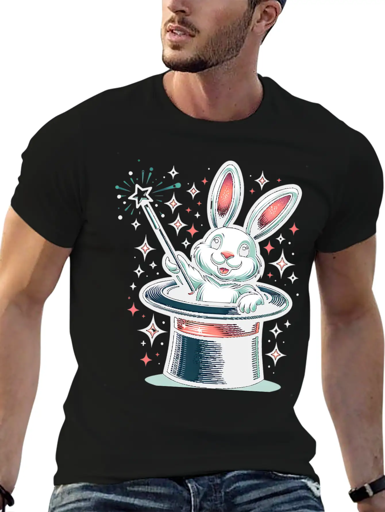 Magical Bunny In Top Hat Illustration Essential Cotton Tee For Daily Outfits ¨C Unisex Style