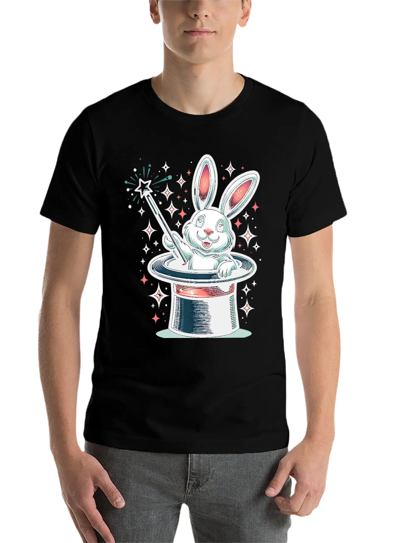 Magical Bunny In Top Hat Illustration Essential Cotton Tee For Daily Outfits ¨C Unisex Style