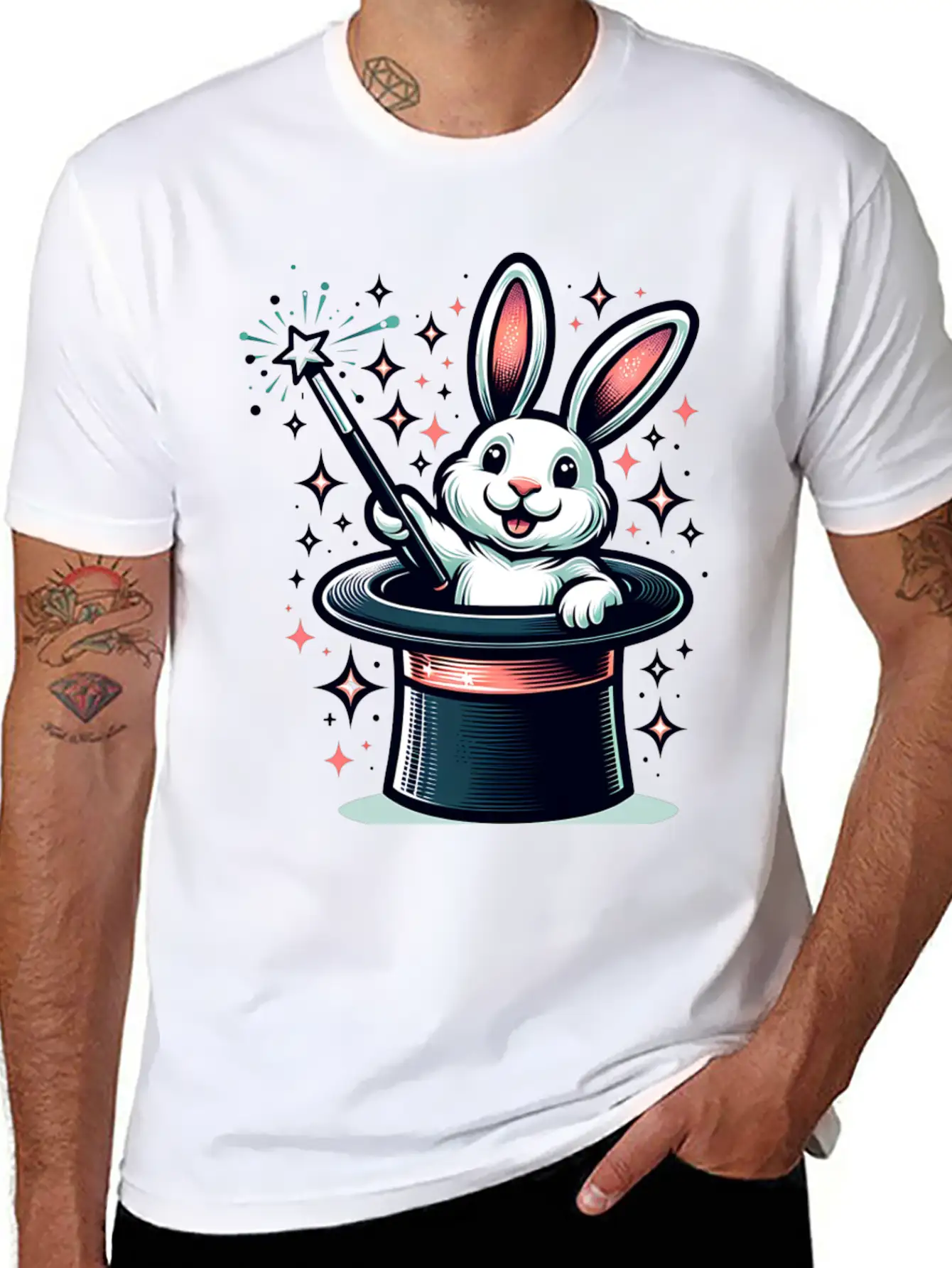Magical Bunny In Top Hat Illustration Essential Cotton Tee For Daily Outfits ¨C Unisex Style