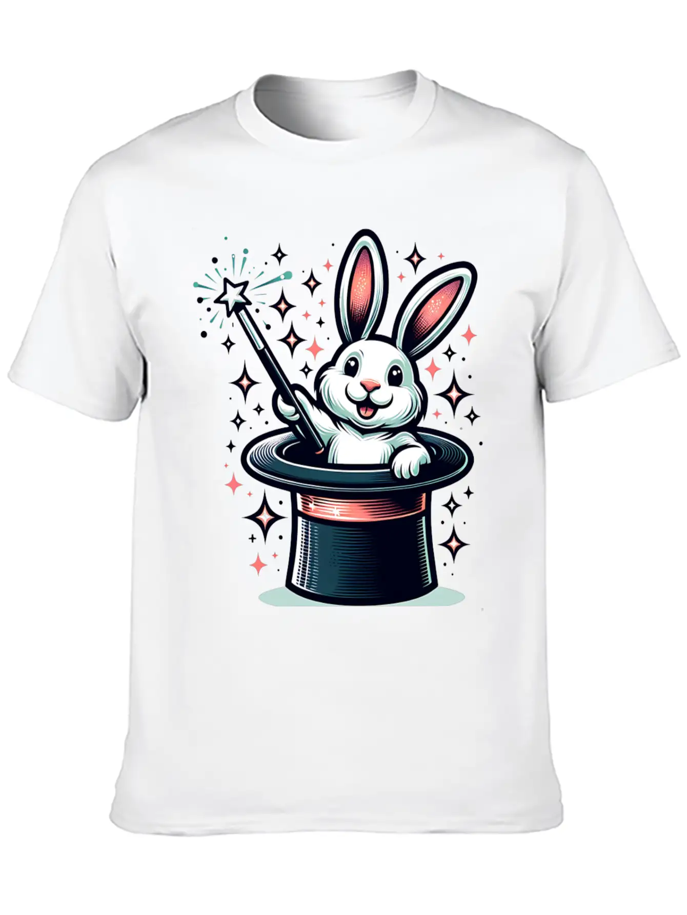 Magical Bunny In Top Hat Illustration Essential Cotton Tee For Daily Outfits ¨C Unisex Style