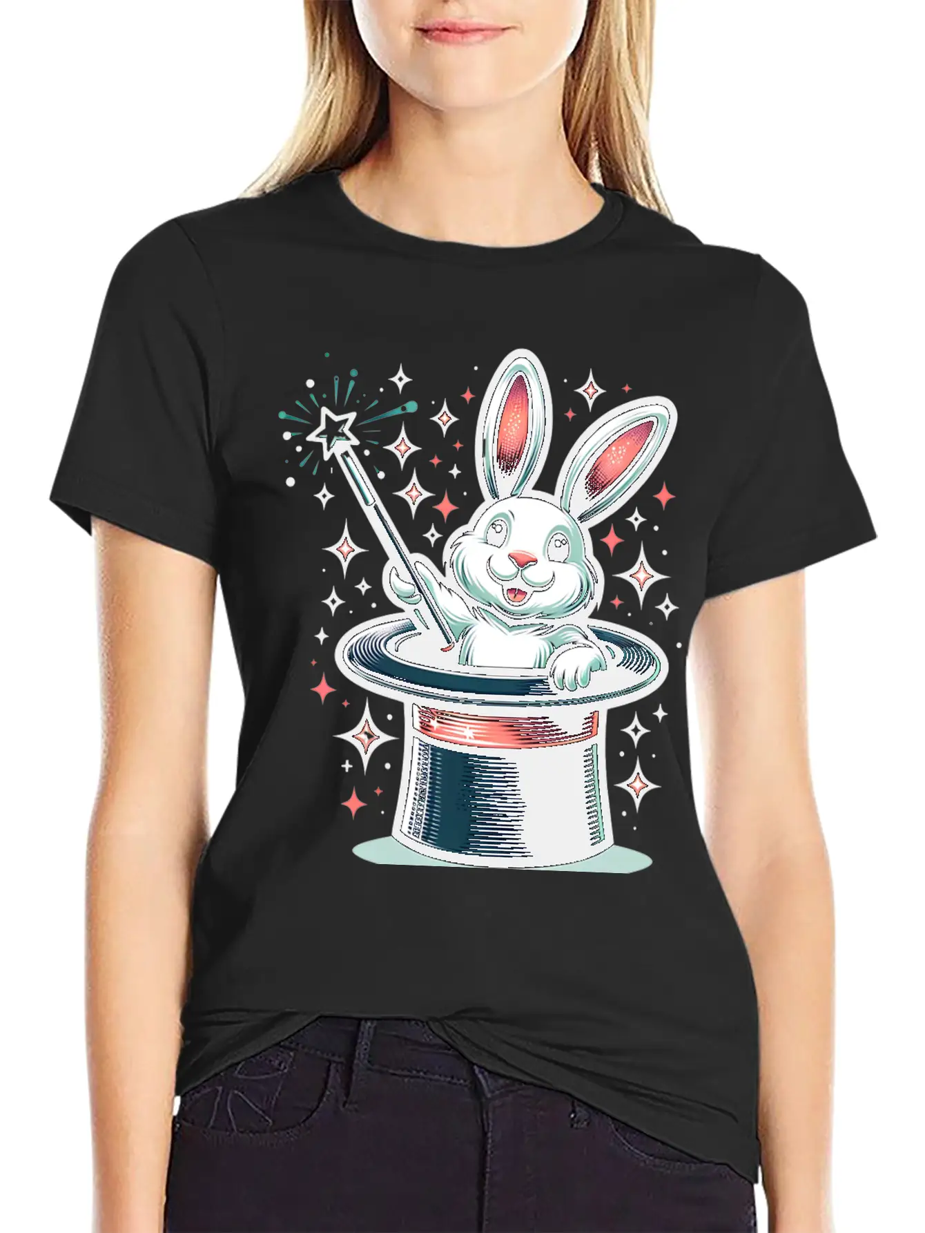 Magical Bunny In Top Hat Illustration Essential Cotton Tee For Daily Outfits ¨C Unisex Style