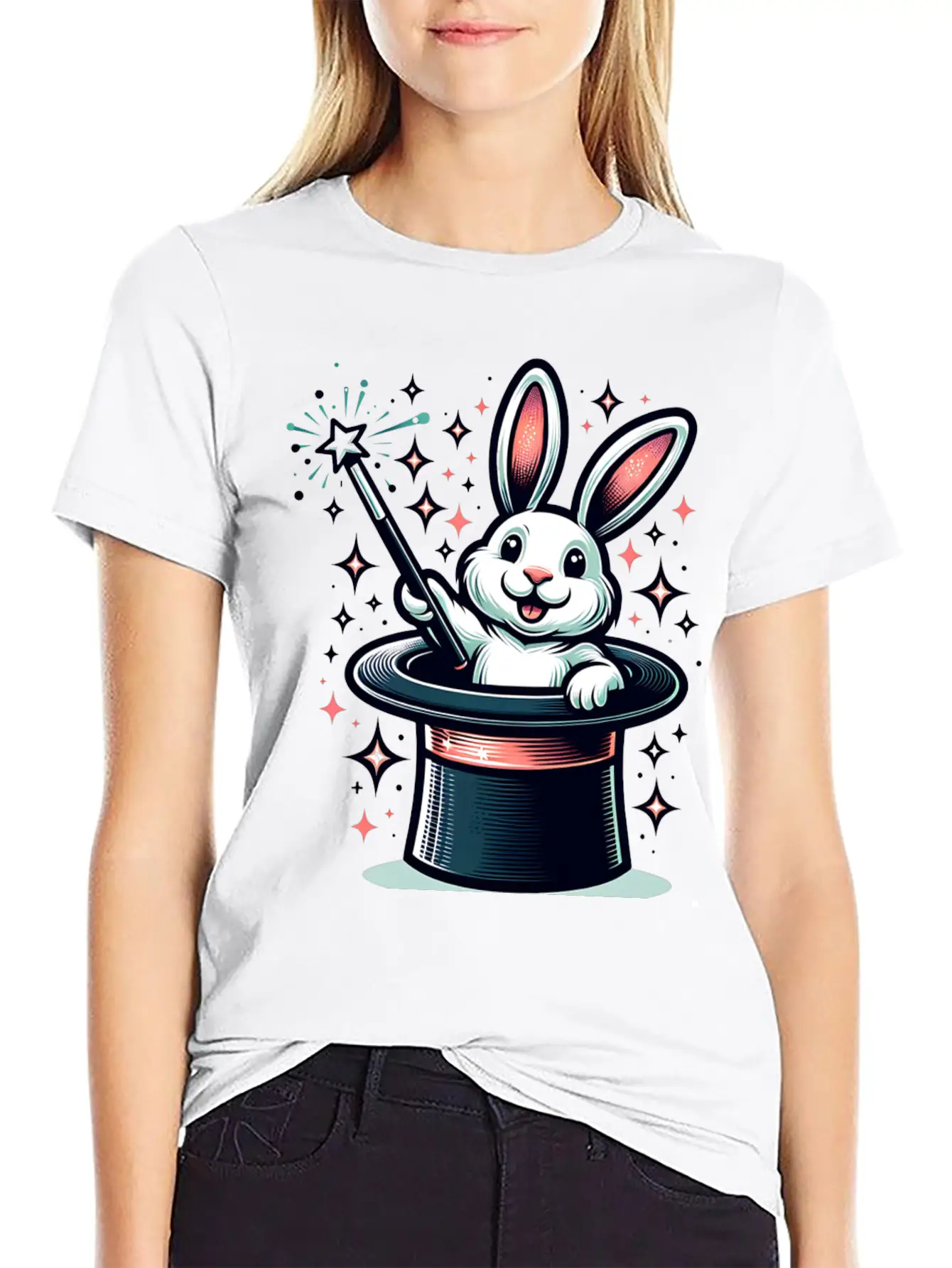 Magical Bunny In Top Hat Illustration Essential Cotton Tee For Daily Outfits ¨C Unisex Style