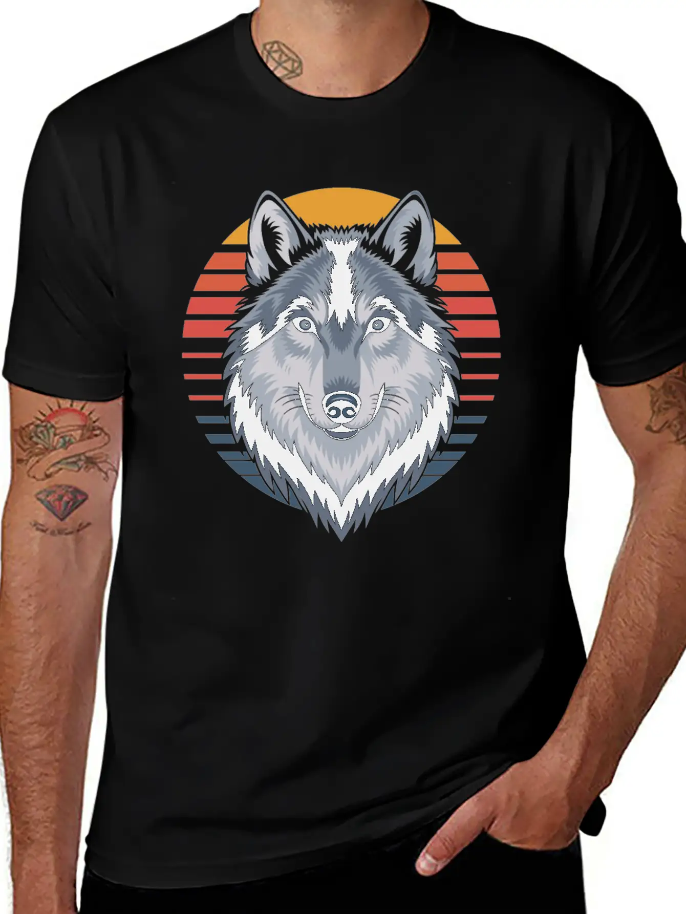 Majestic Wolf With Sunset Colors Portrait Basic Graphic T-Shirt ¨C Daily Comfort In Soft Cotton