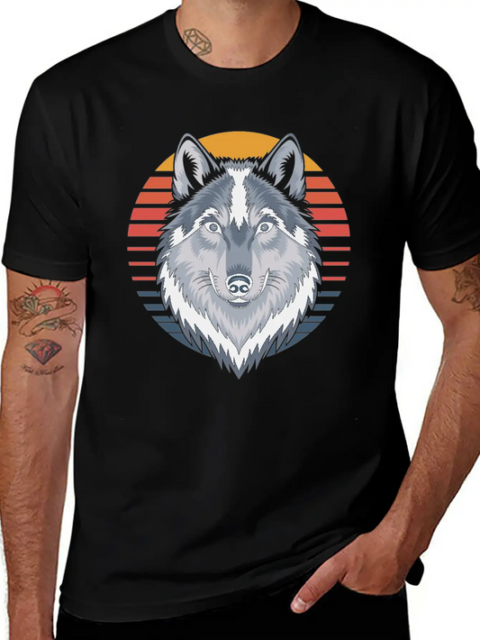 Majestic Wolf With Sunset Colors Portrait Basic Graphic T-Shirt ¨C Daily Comfort In Soft Cotton