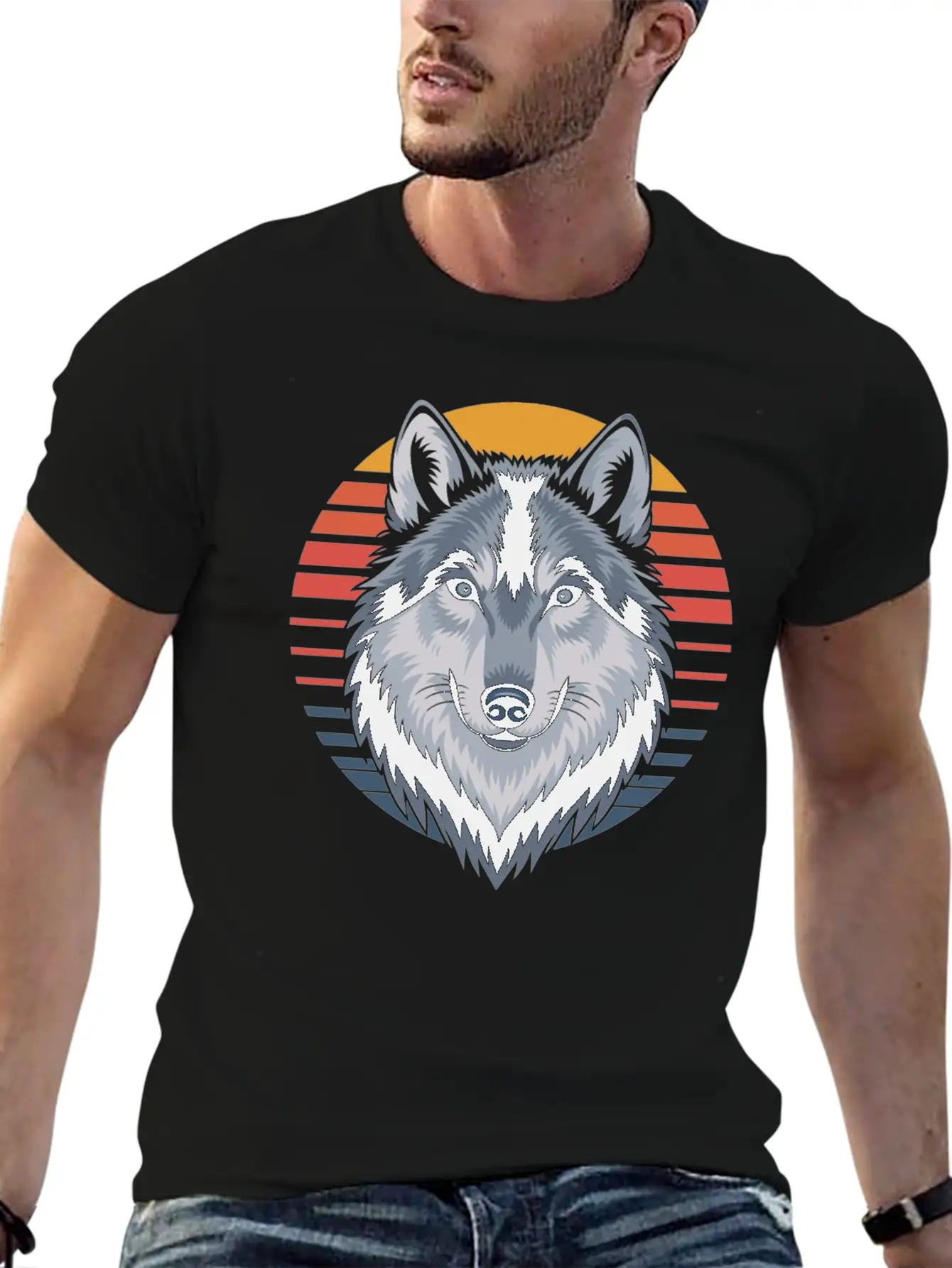 Majestic Wolf With Sunset Colors Portrait Basic Graphic T-Shirt ¨C Daily Comfort In Soft Cotton
