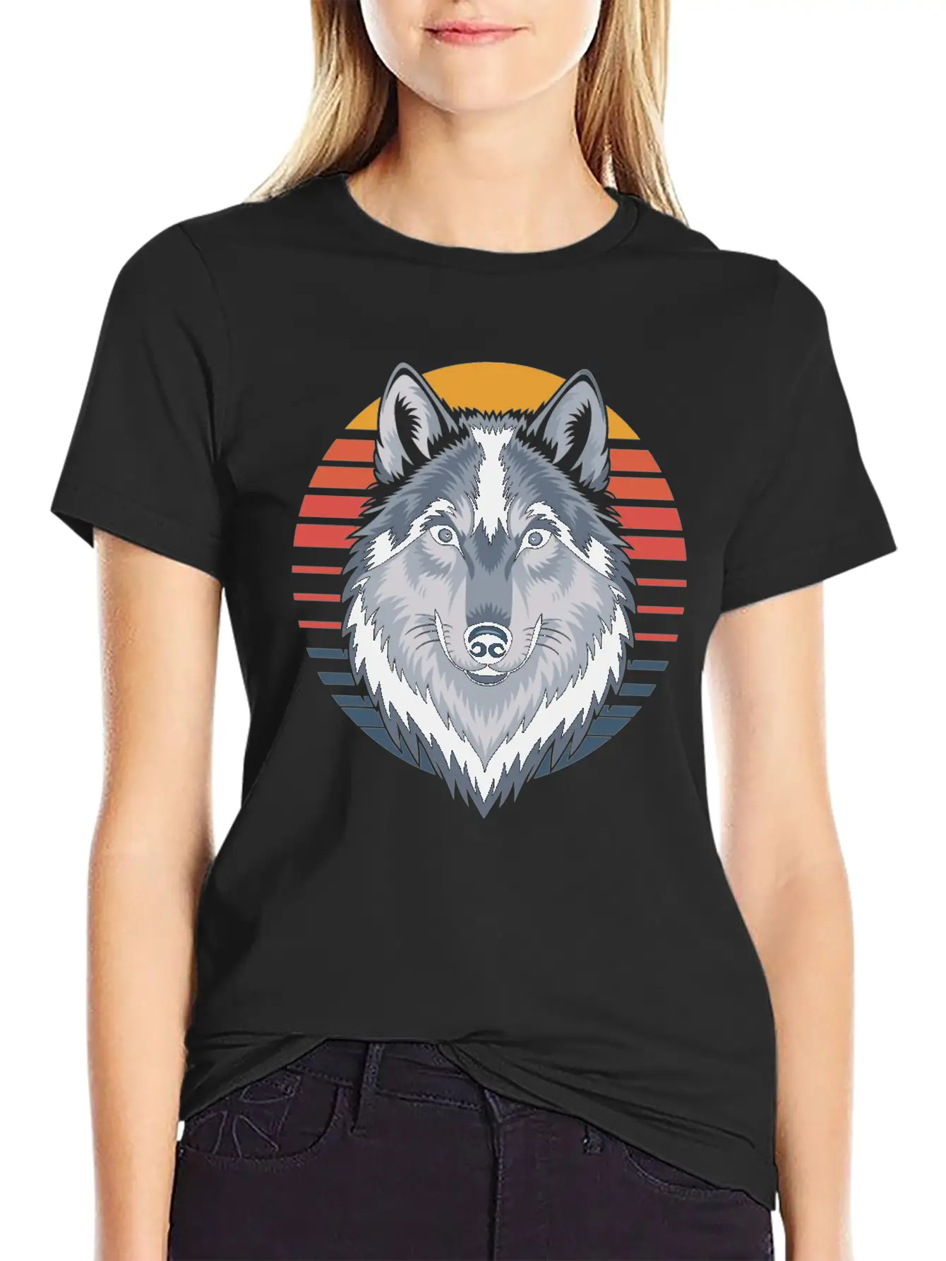 Majestic Wolf With Sunset Colors Portrait Basic Graphic T-Shirt ¨C Daily Comfort In Soft Cotton