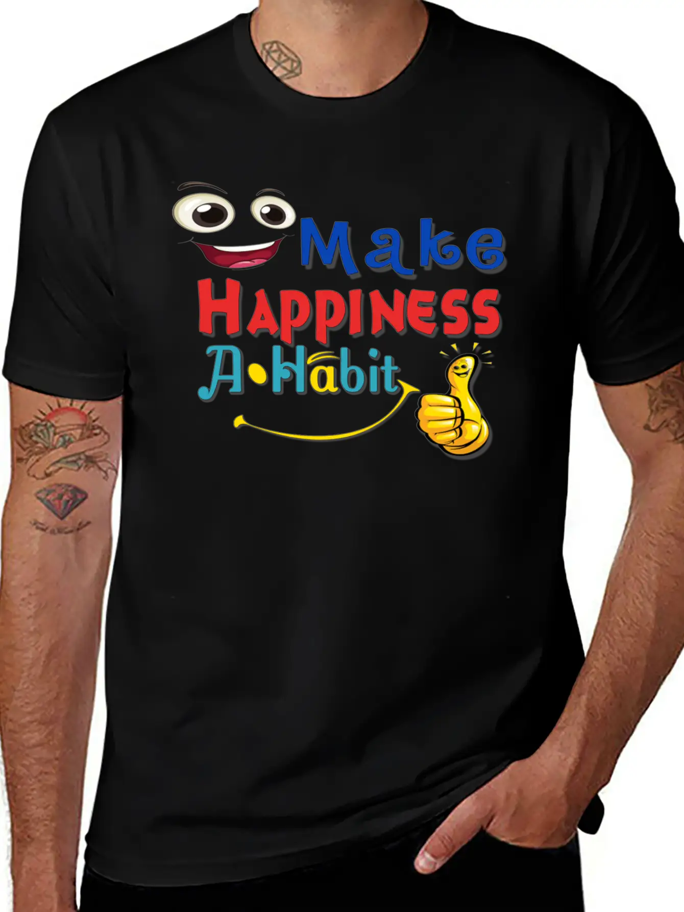 Make Happiness A Habit Basic Graphic T-Shirt ¨C Daily Comfort In Soft Cotton