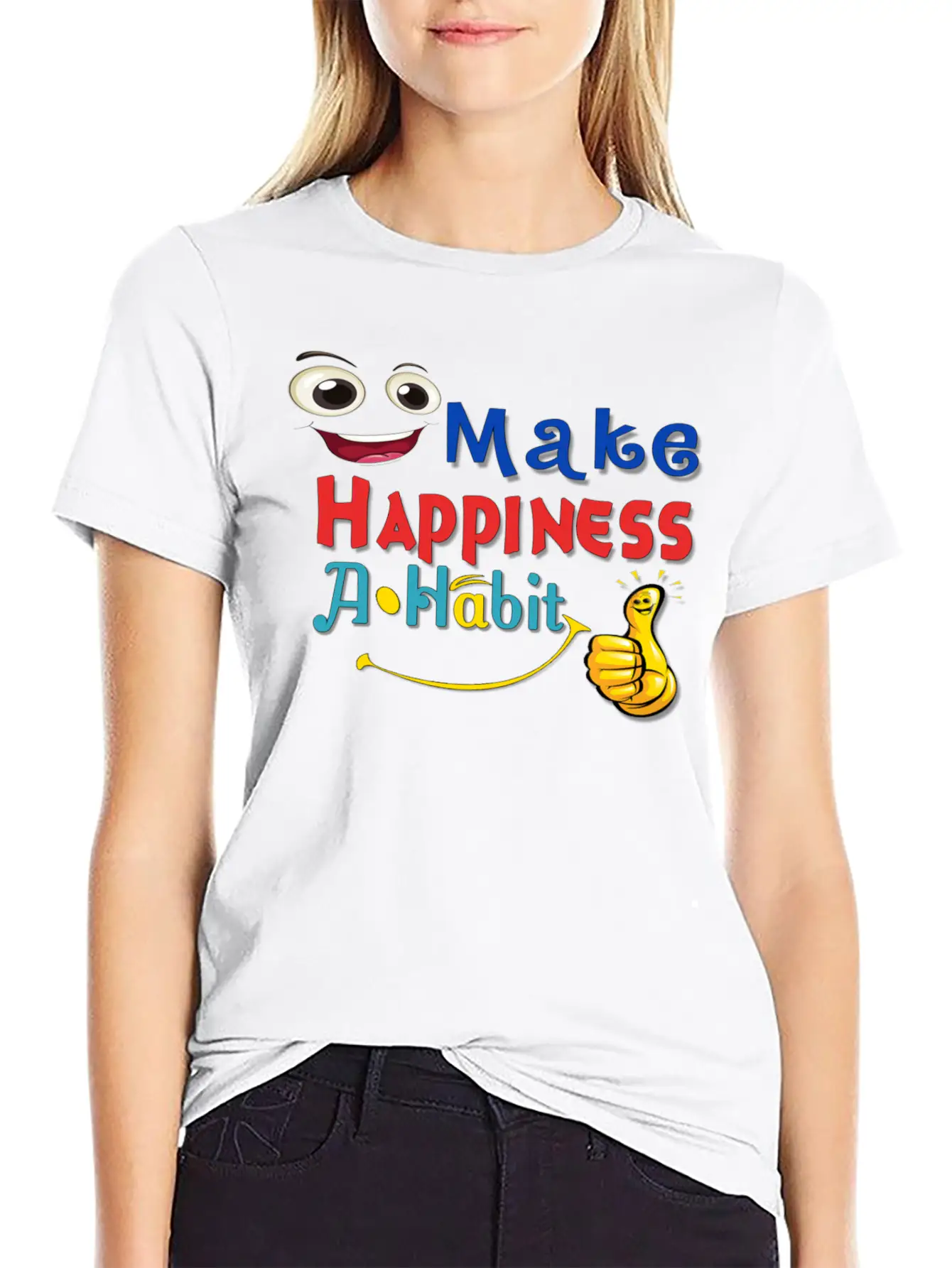 Make Happiness A Habit Basic Graphic T-Shirt ¨C Daily Comfort In Soft Cotton